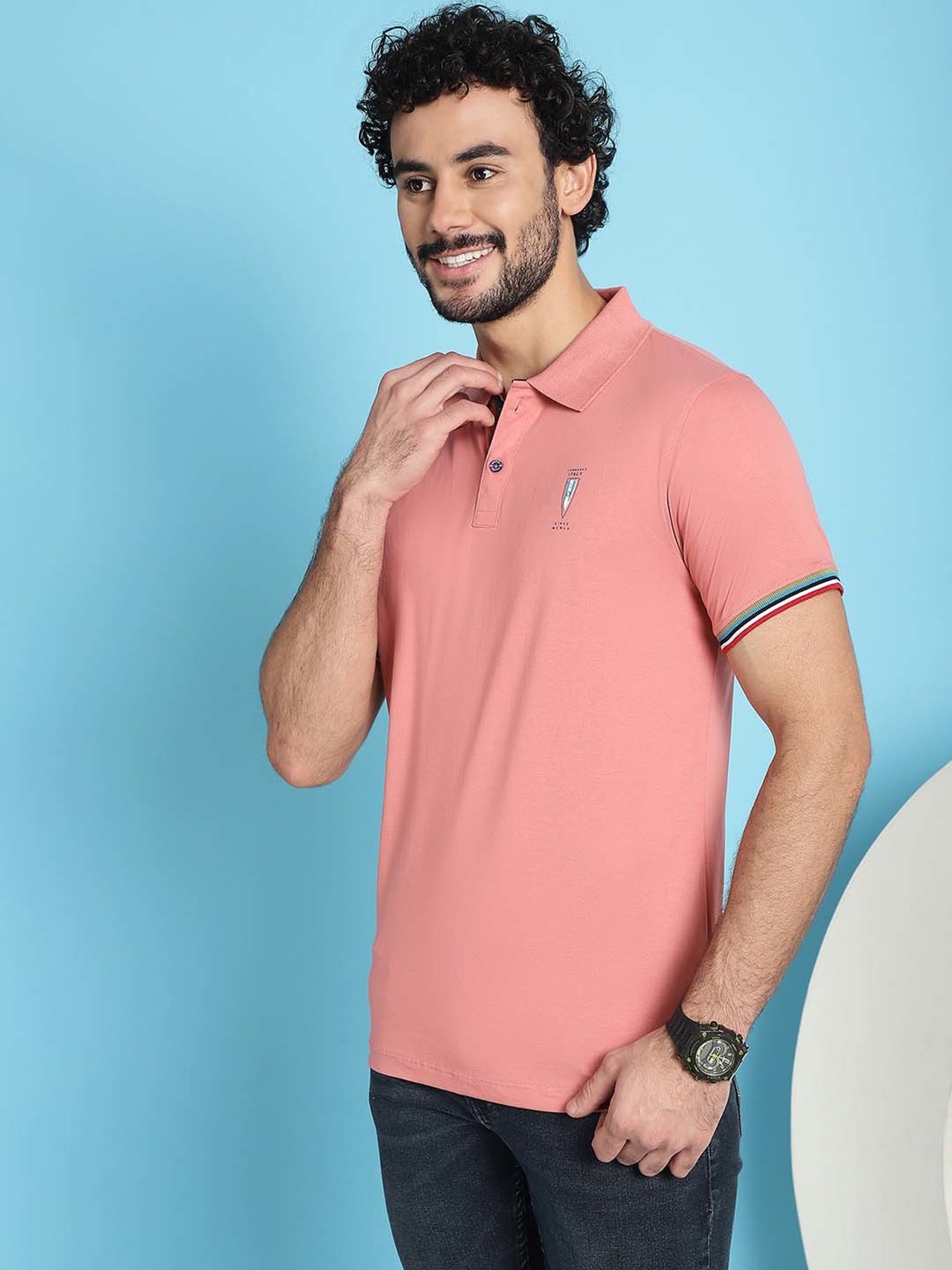 Venitian- Forbidden Clothing Pink Slim Fit Printed Polo T-Shirt