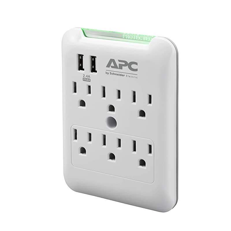 Wall Outlet Plug Extender, Surge Protector with USB Ports, PE6WU2, (6) AC Multi Plug Outlet, 540 Joule Surge Protection