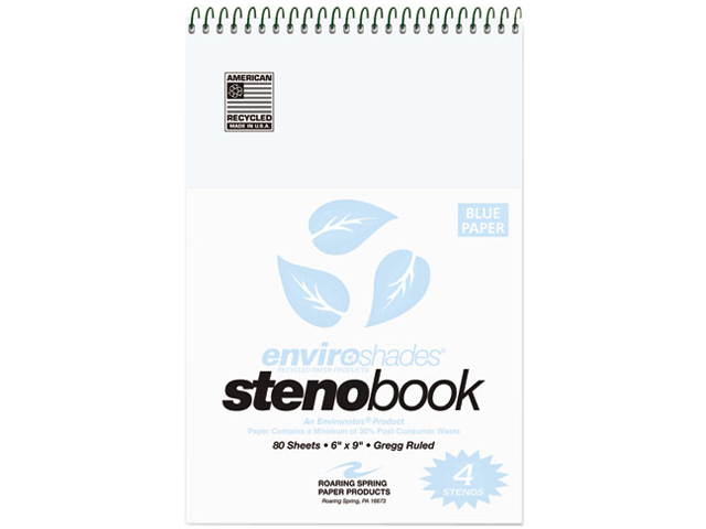 Roaring Spring Enviroshades Steno Notebook Gregg 6 x 9 Blue 80 Sheets 4/Pack