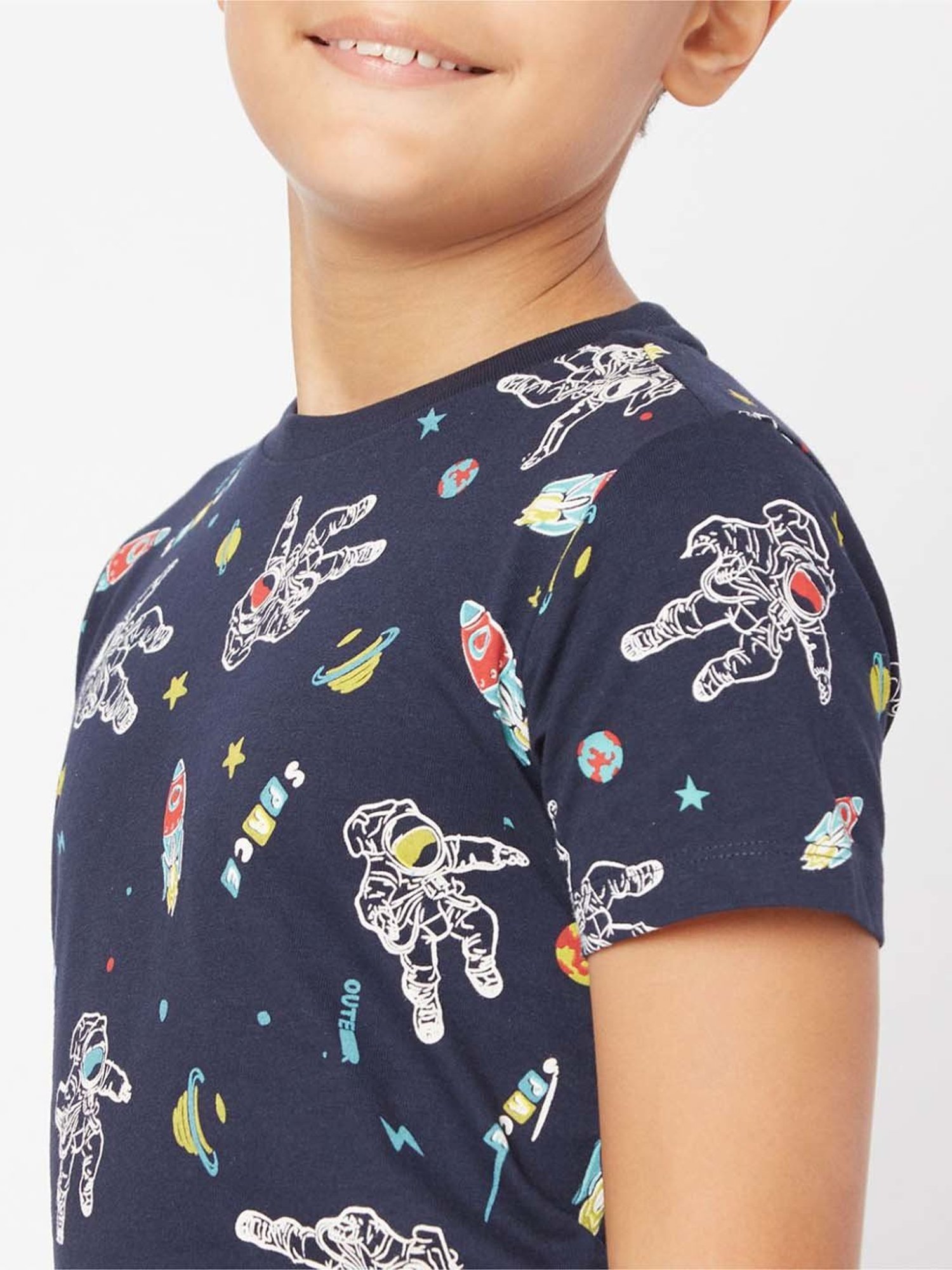 Gas Kids Blue Cotton Printed T-Shirt