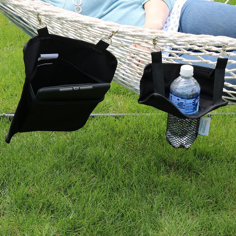 Sunnydaze Outdoor Rope Hammock Hanging Drink Holder and Tablet Device Holder