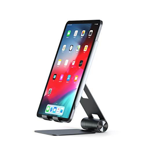 Satechi R1 Aluminum Multi-Angle Foldable Tablet Stand - Compatible with 2020 iPad Pro, iPhone 11 Pro Max/11 Pro, XS Max/XS/XR/X, SE/8 Plus/8, Samsung S20 Plus Ultra/S10 (Silver)