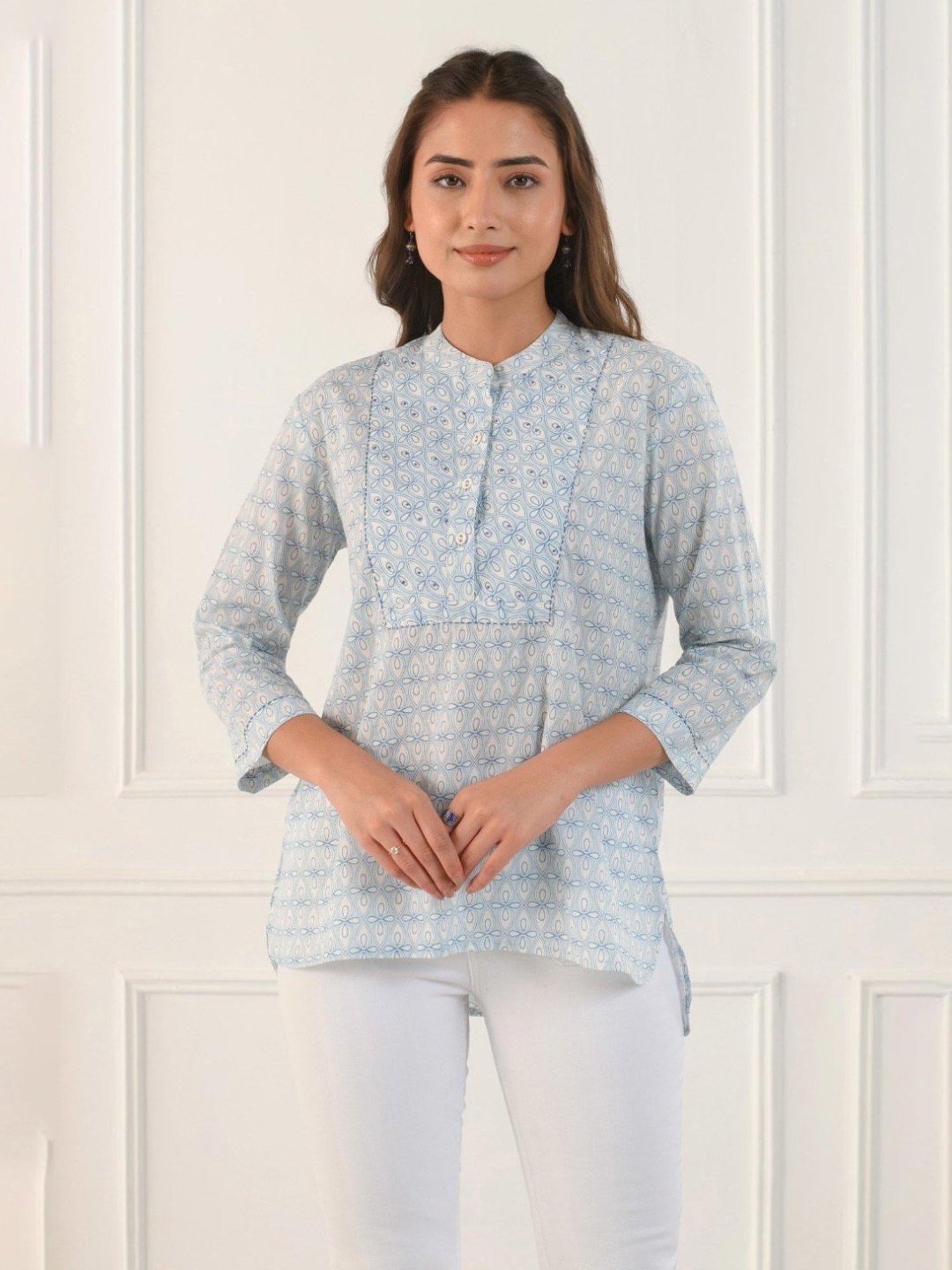 Prakriti Jaipur Blue Embroidered Shirt