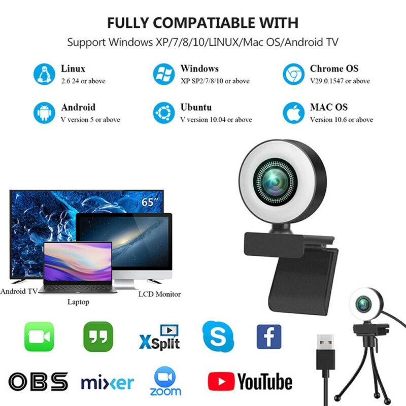 Vicabo 2K Quad HD Webcam for PC Computer 1440P QHD Camera, USB Web Cam Buit-in Microphone, Expandable Tripod, Touch Switch Light, for Skype, Zoom, Streaming, Teleconference etc.