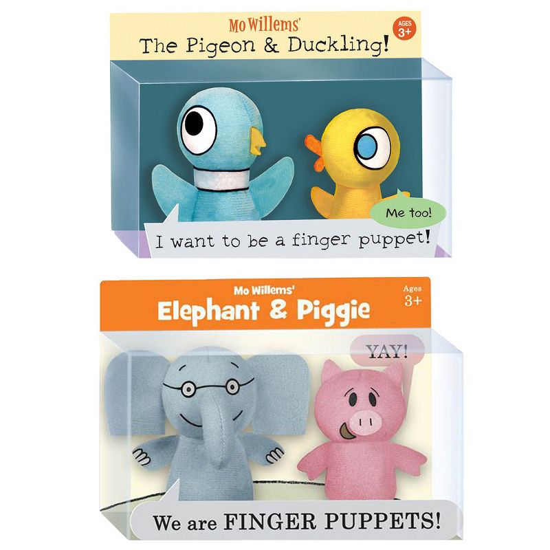 Yottoy Mo Willems Elephant/Piggie & Pigeon/Duckling Finger Puppet Set
