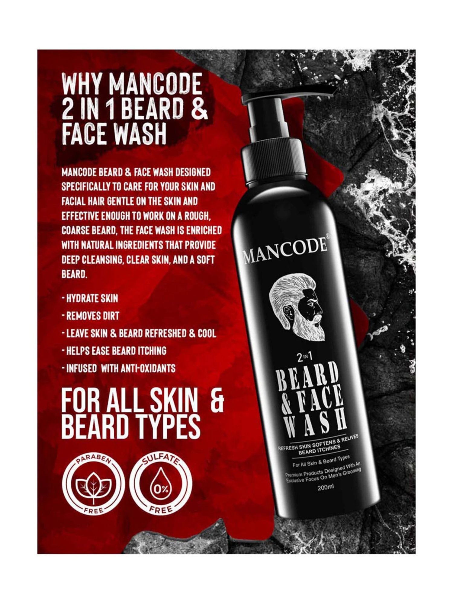 Mancode 2 in 1 Beard & Face Wash - 200 ml