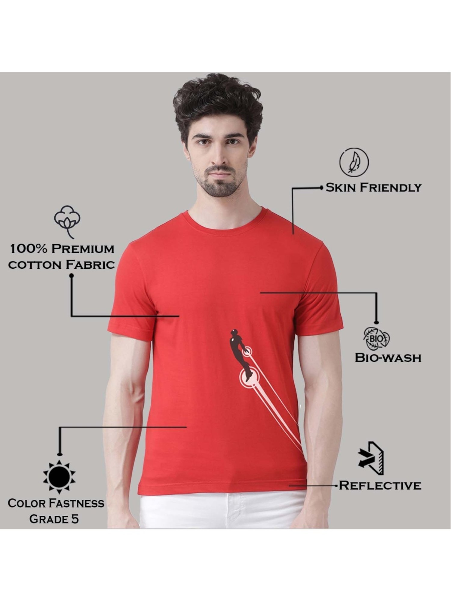 Friskers Red Cotton Slim Fit Printed T-Shirt