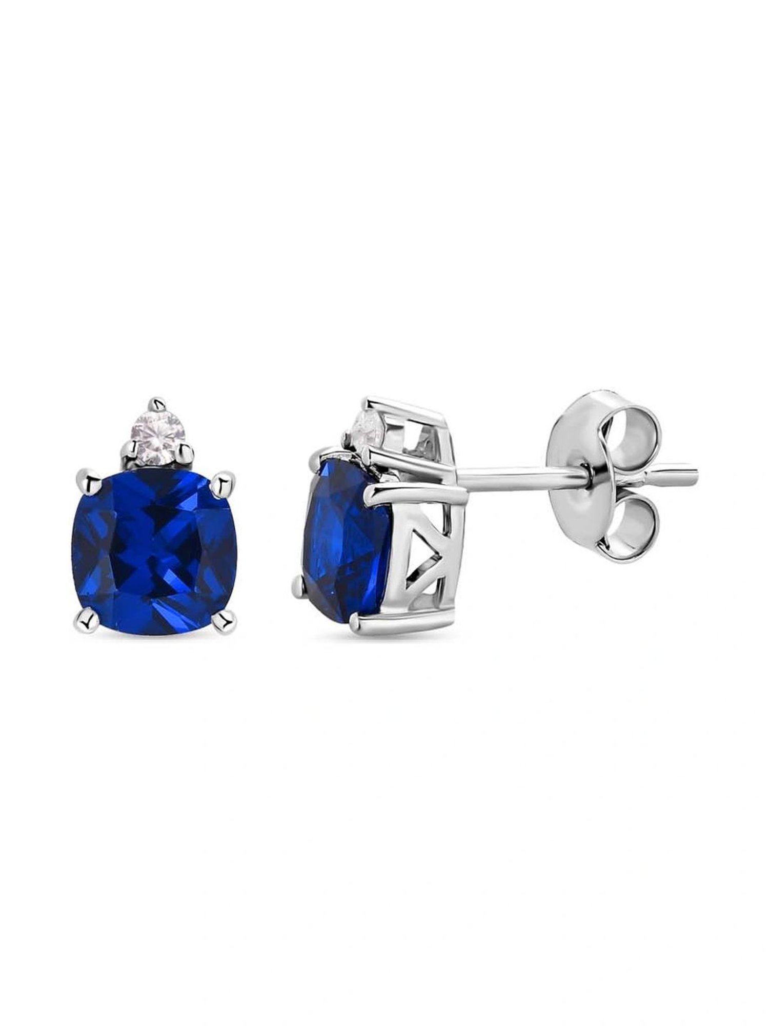 Ornate Jewels 92.5 Sterling Silver Blue Sapphire and American Diamond Stud Earrings for Women