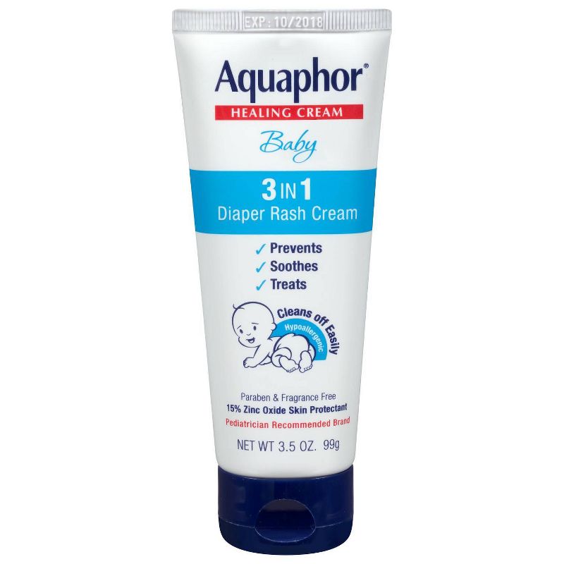 Aquaphor Baby 3-in-1 Diaper Rash Cream - Prevents, Soothes, and Treats - 3.5oz. Tube