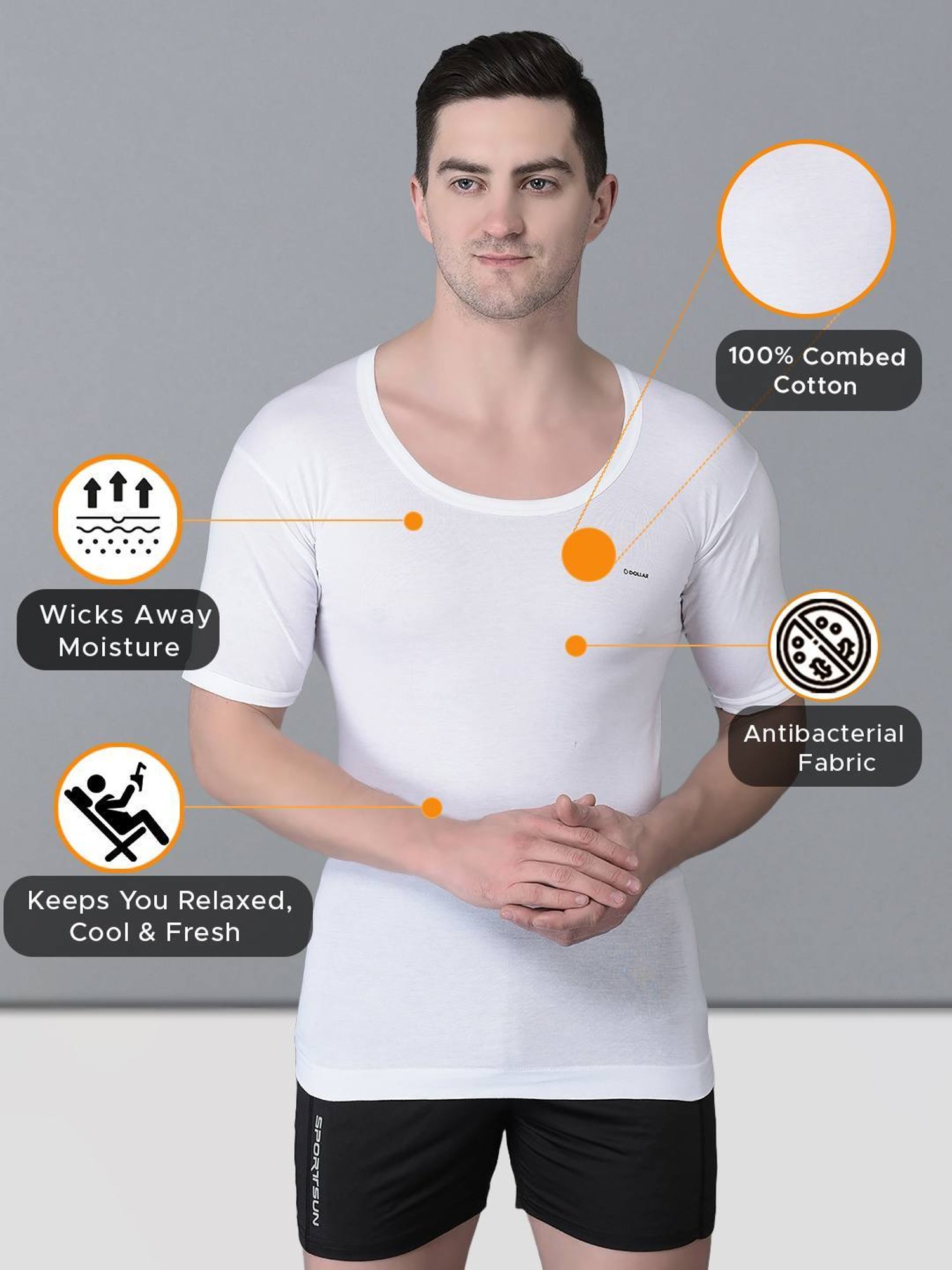 Dollar Bigboss White Cotton Regular Fit Vest - Pack Of 3