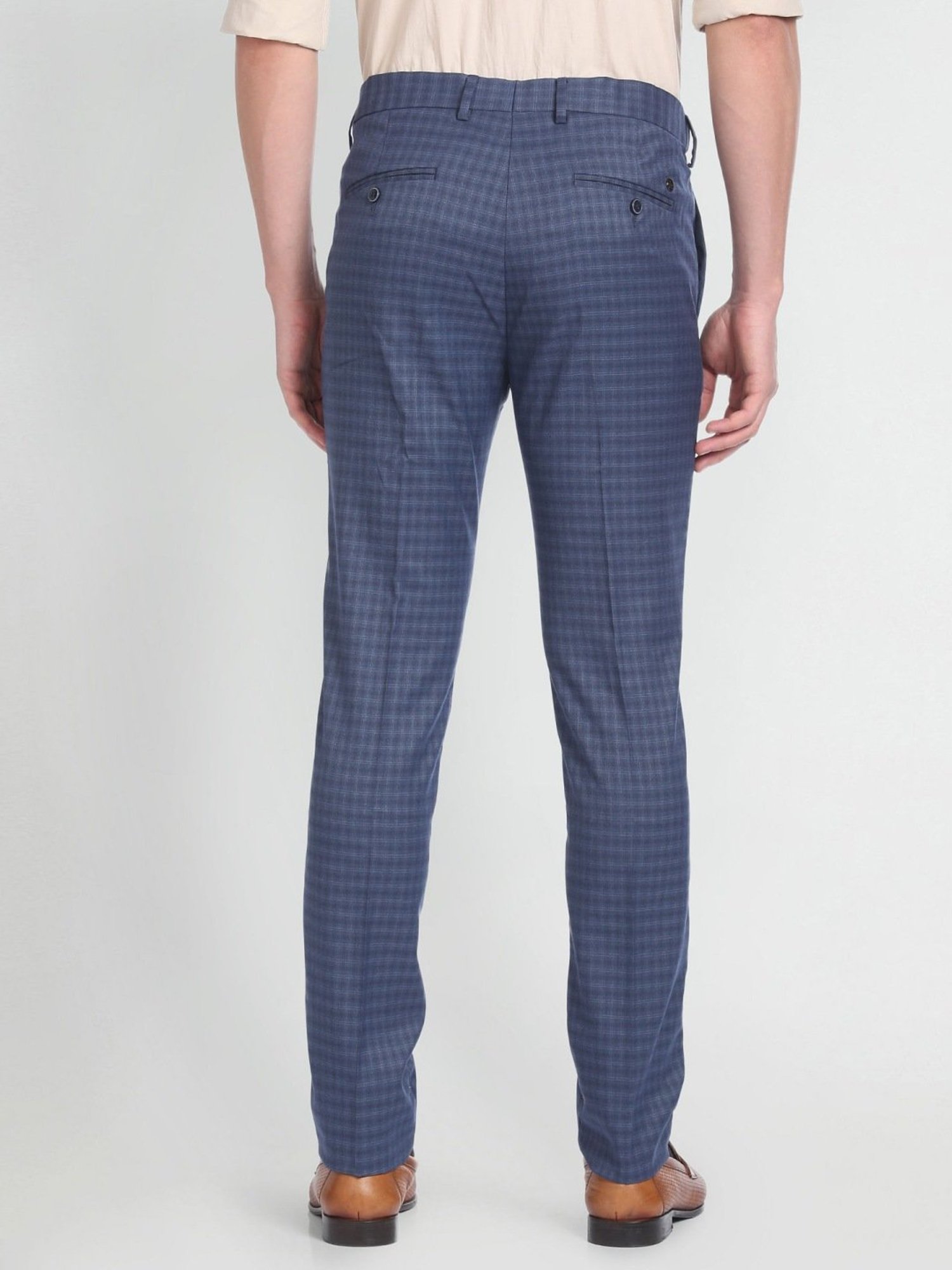 Arrow Newyork Blue Slim Fit Checks Trousers