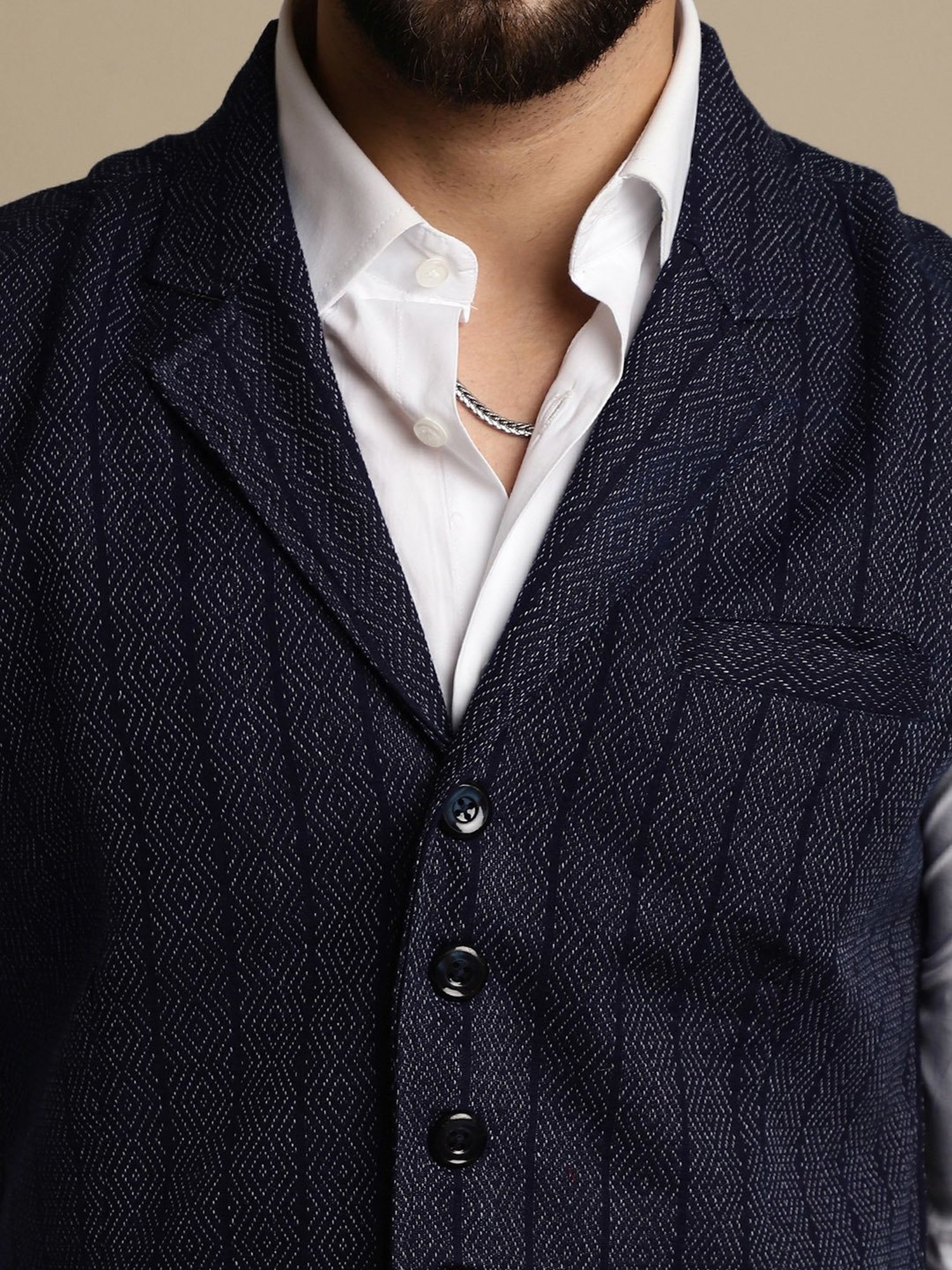 Even Navy Regular Fit Notch Lapel Cotton Waistcoat