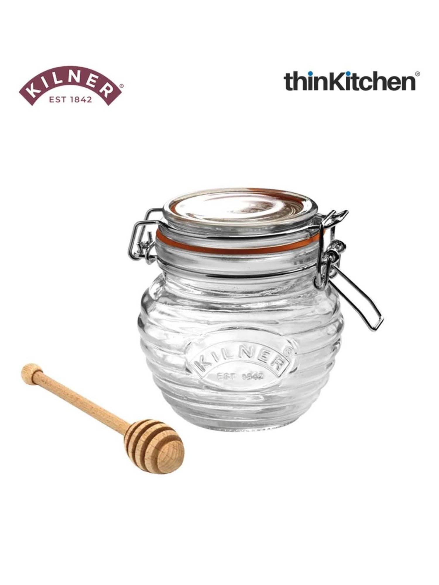 Kilner Transparent Glass Honey Pot With Beech Dipper (0.4 L)