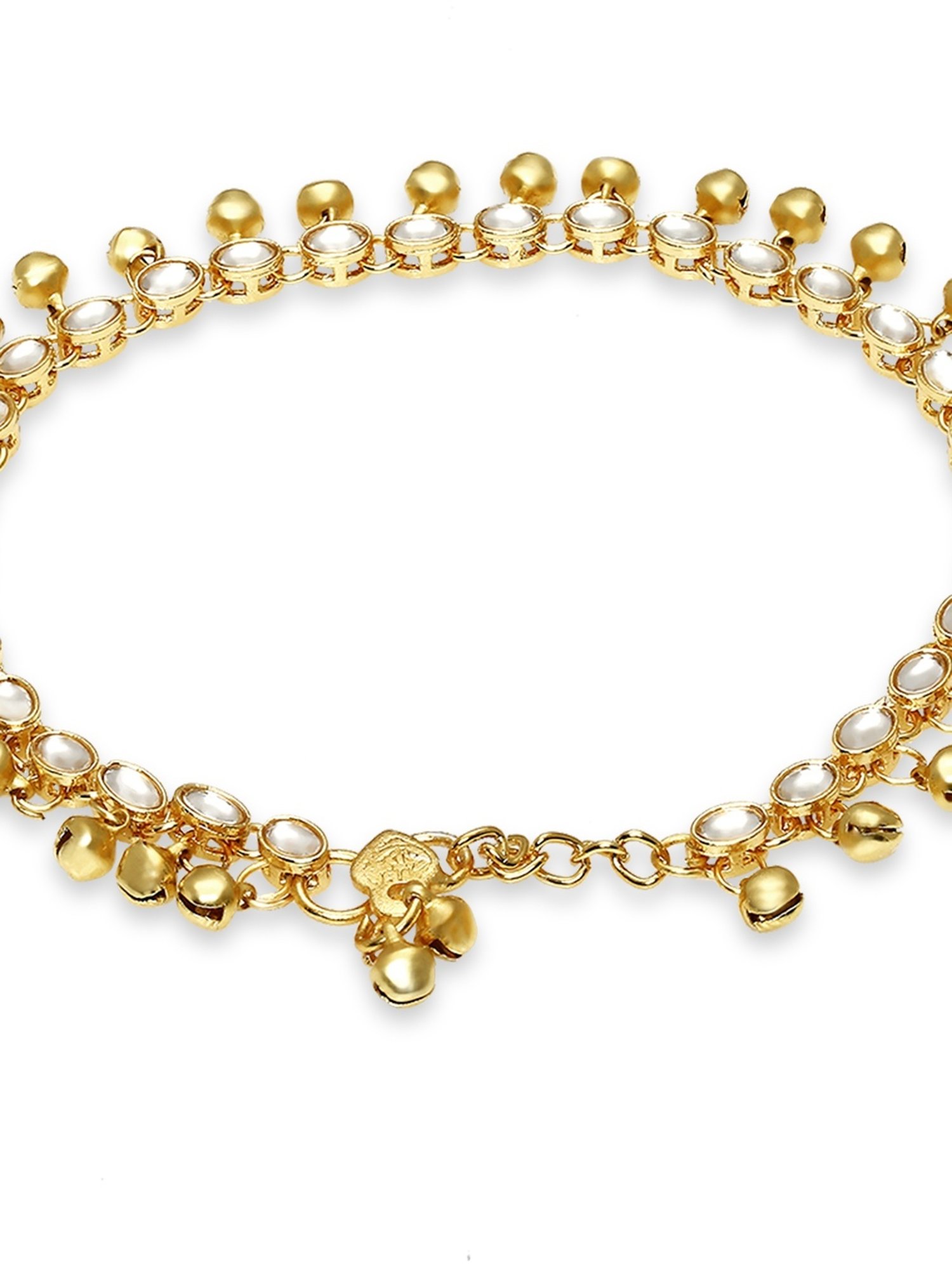 OOMPH Gold Tone Kundan Ethnic Anklets in Pair