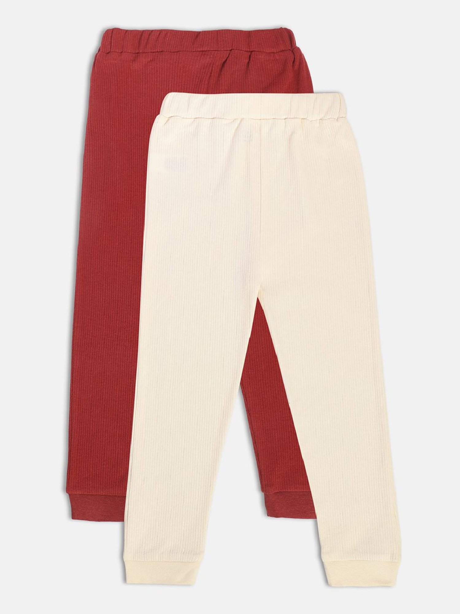 MINIKLUB Boys Solid Red & Cream Joggers (Pack Of 2)