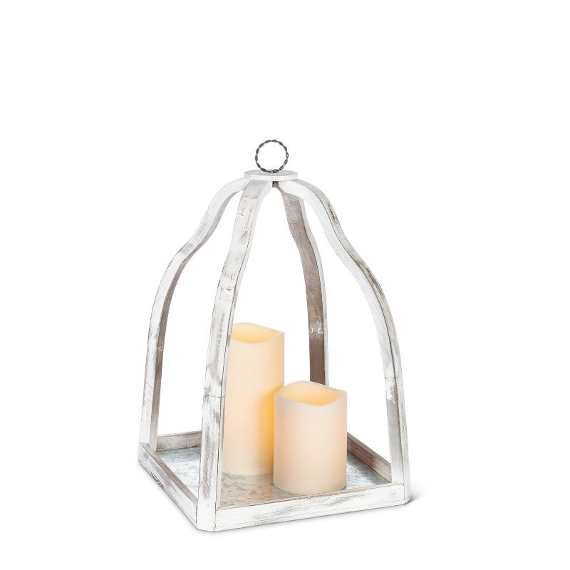 Everlasting Glow Assorted-size, Whitewashed Wood Candle Holder with Galvanized Metal Bottom (Set of 2)