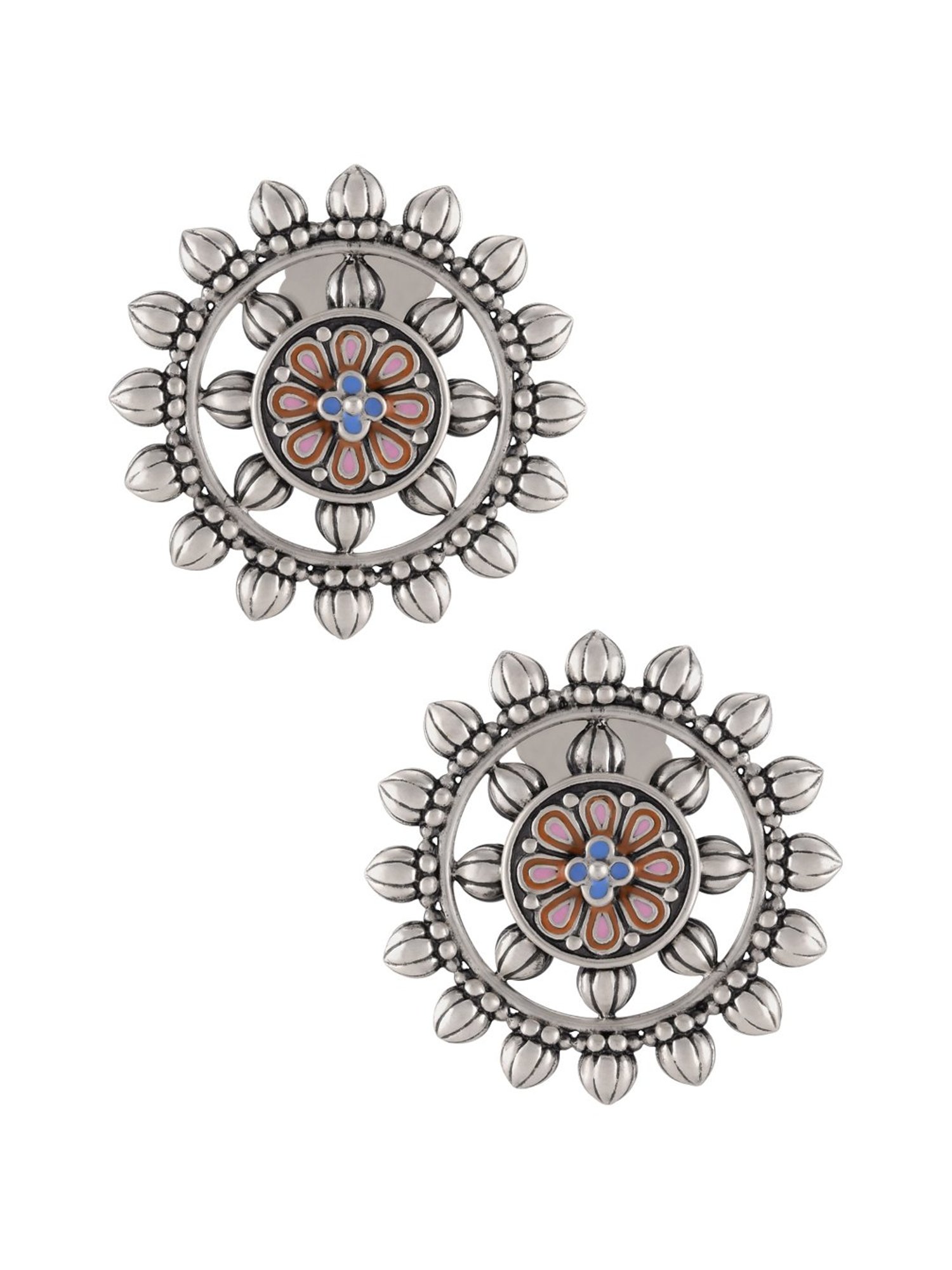 Tribe Amrapali Pink Blue Enamel Floral Chakra Ear Studs