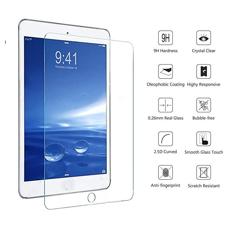 iPad Mini Screen Protector, [2-Pack]  2.5D Curved Edge HD Premium iPad mini 2/3 Tempered Glass Screen Protector Crystal Clear 9H 0.26mm Anti-Scratch Shatterproof Bubble-free Screen Film