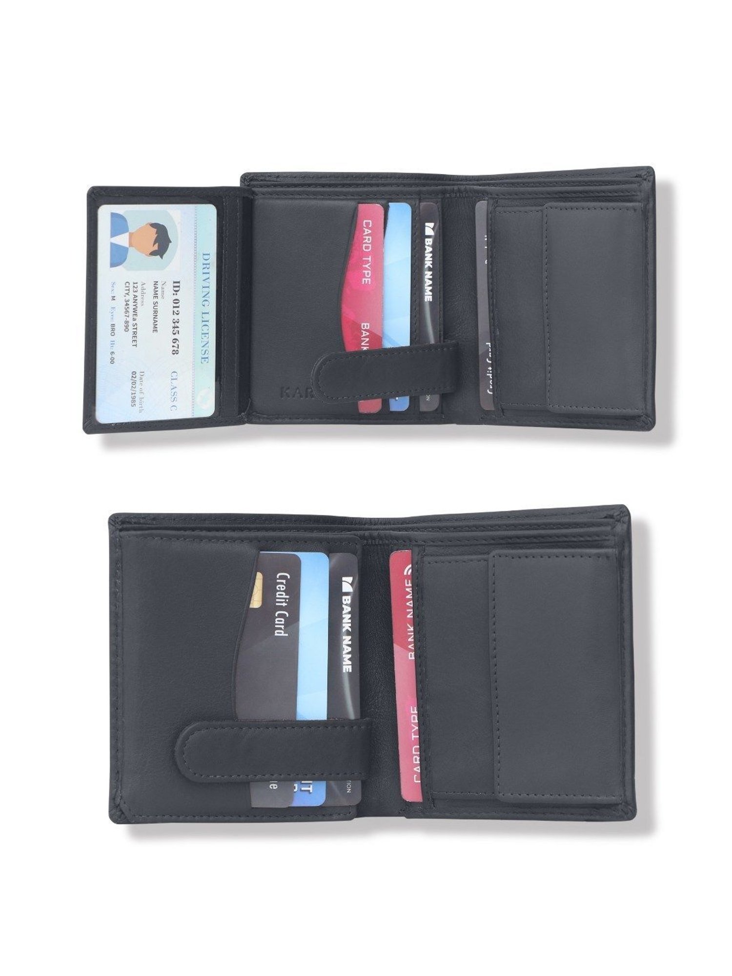 Kara Black Leather Bi-Fold Wallet for Men