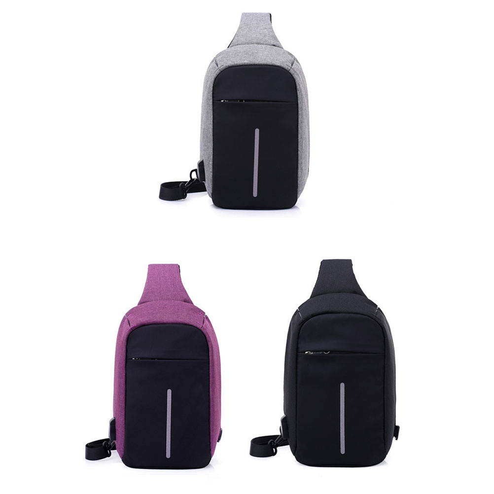 Men Messenger Bags Crossbody Slings Shoulder Chest Bags Anti-theft Strap Back Packs laday Casual External USB Charge Travel Bags (Light Gray)