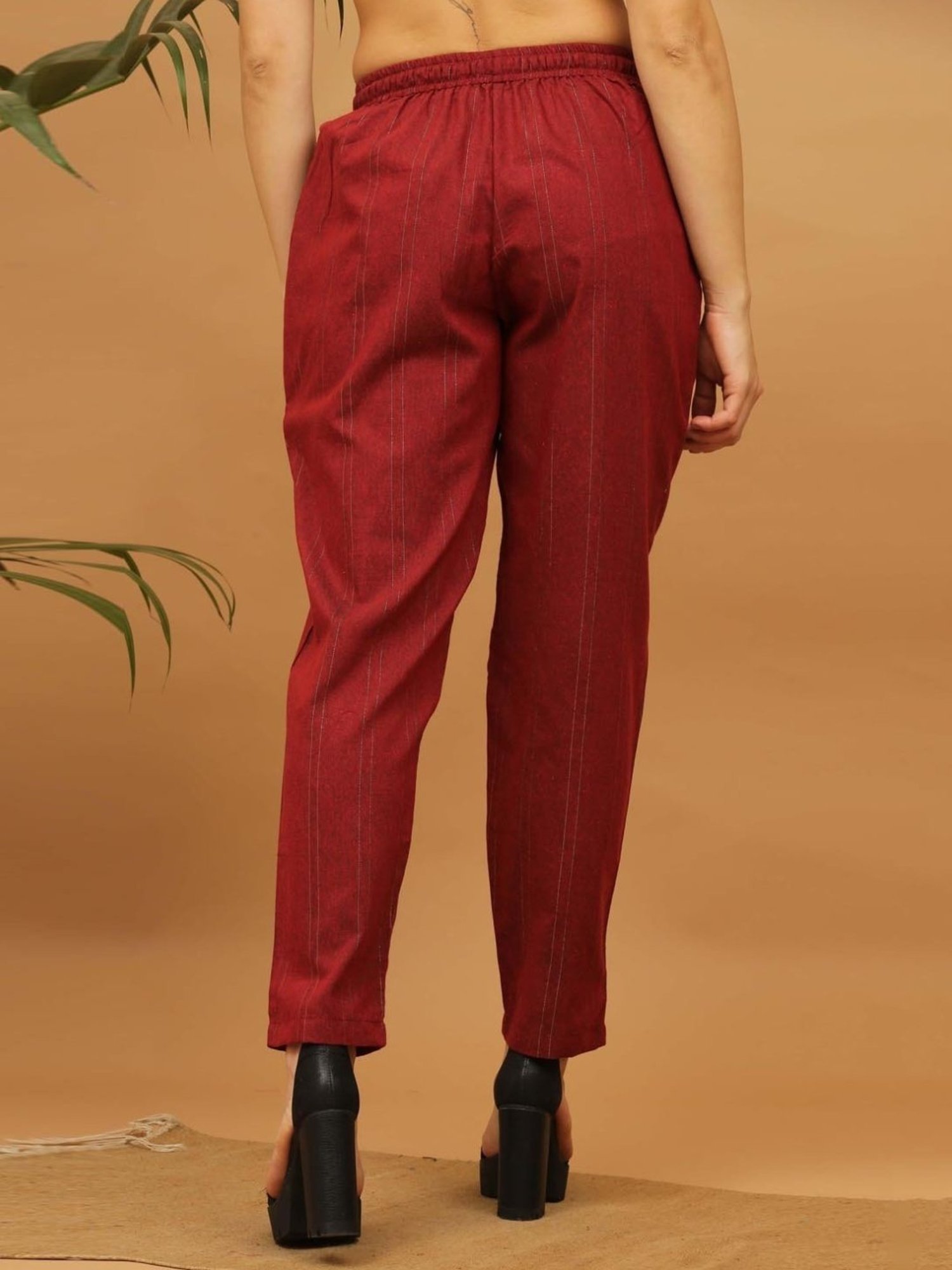 Kaanchie Nanggia Maroon Stripped Cotton Pants