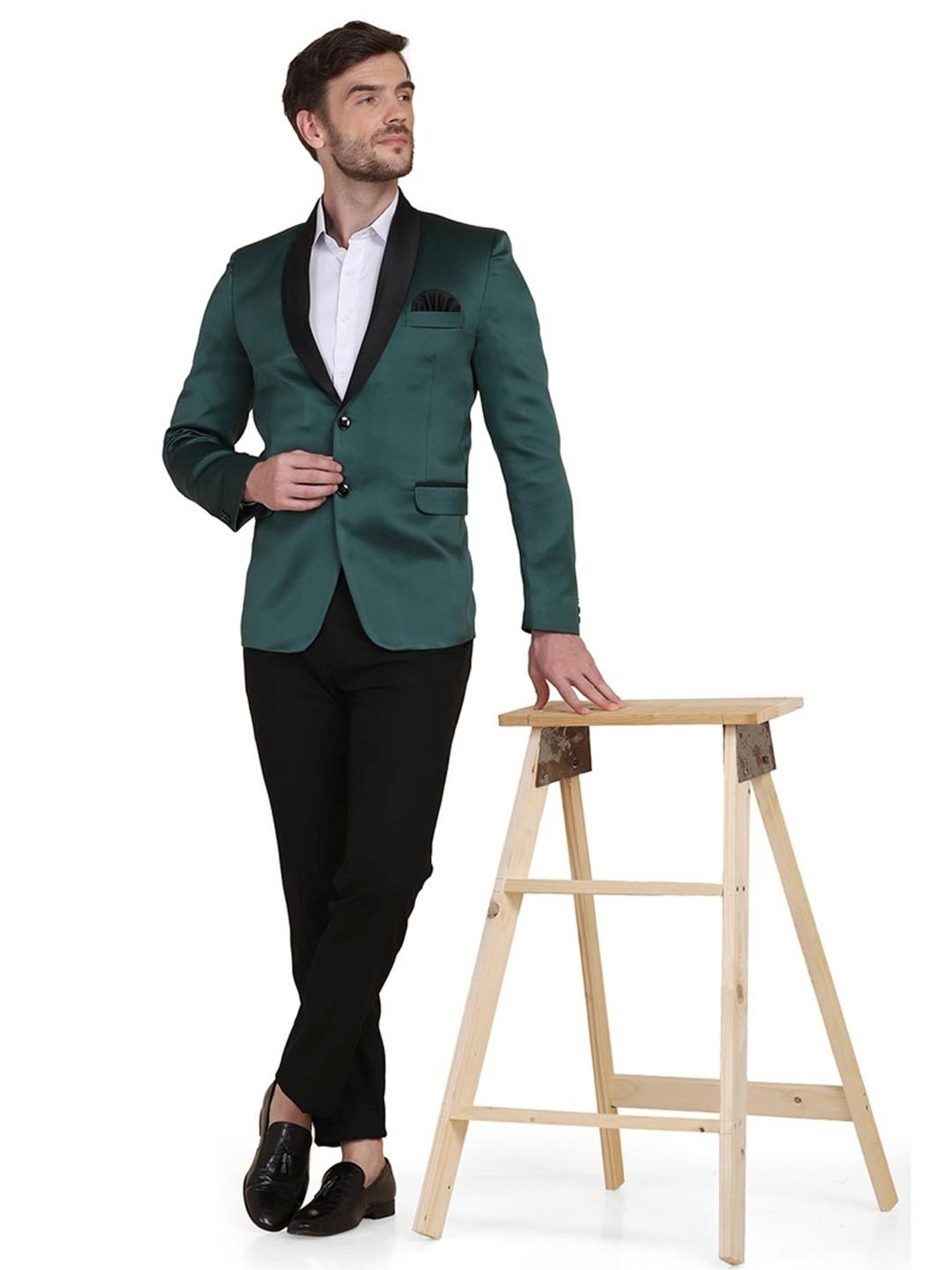 TAHVO Green & Black  Slim Fit Two Piece Suit