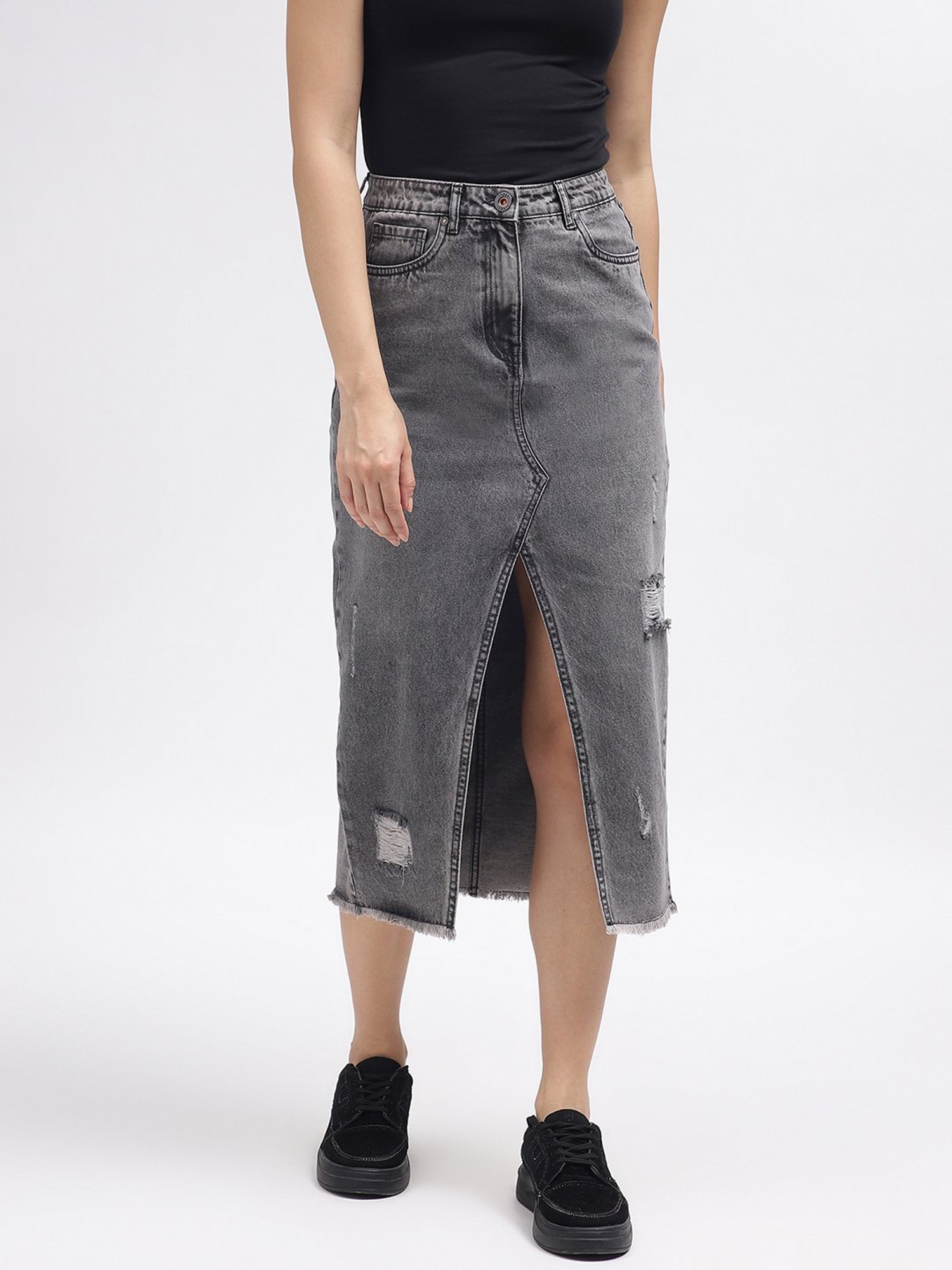 Iconic Women Washed Regular Fit Cotton Skirts