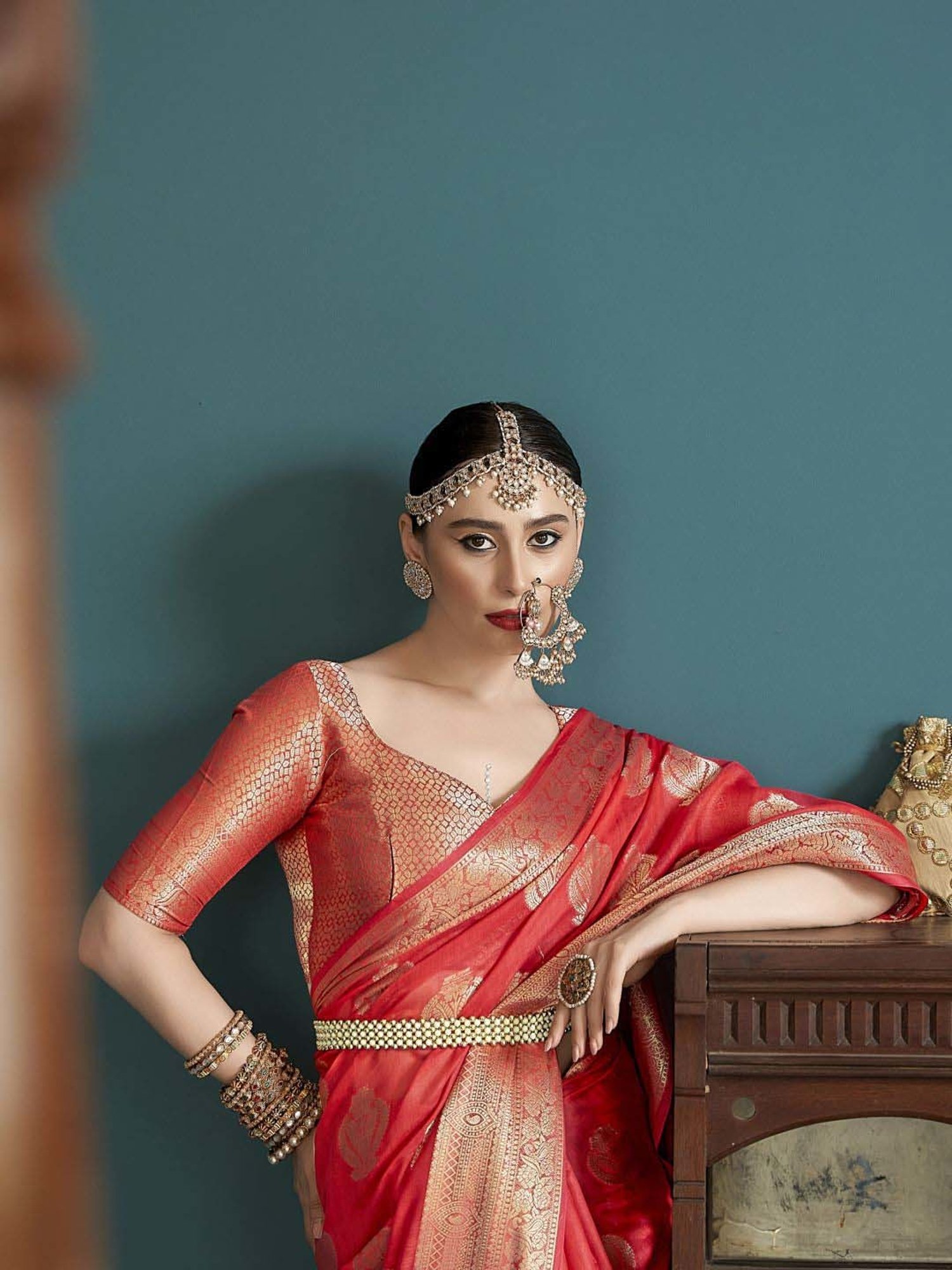 Elora Red Cotton Silk Woven Saree With Unstitched Blouse