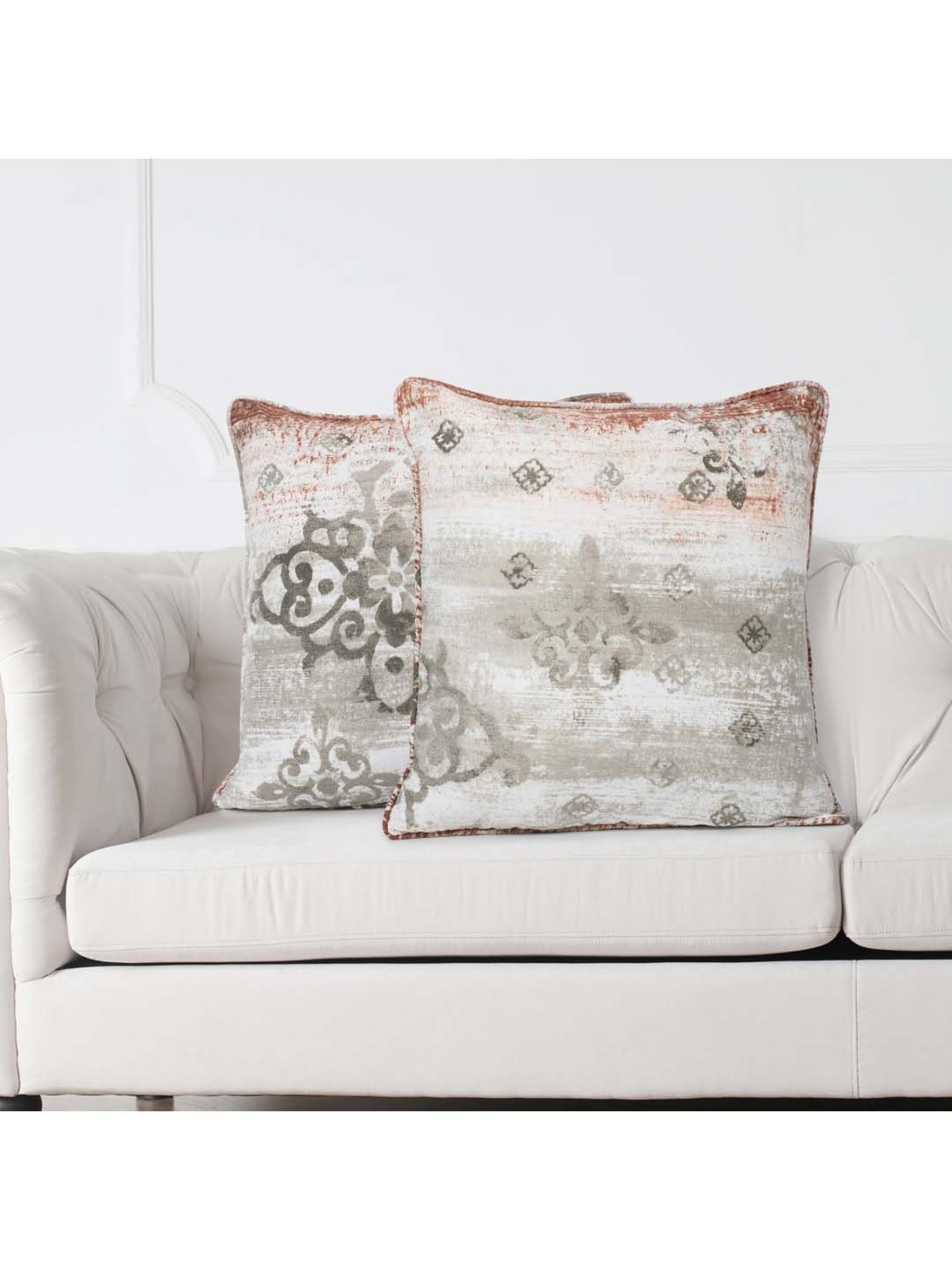 Swayam Grey & White Cotton 160 TC Cushion Covers - Set of 2