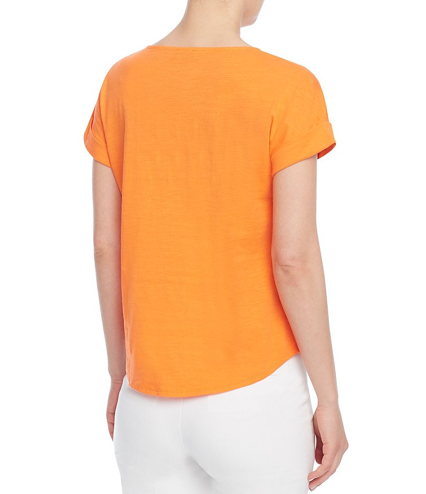 Jones New York Rolled Cap Sleeve Slub Knit T-Shirt