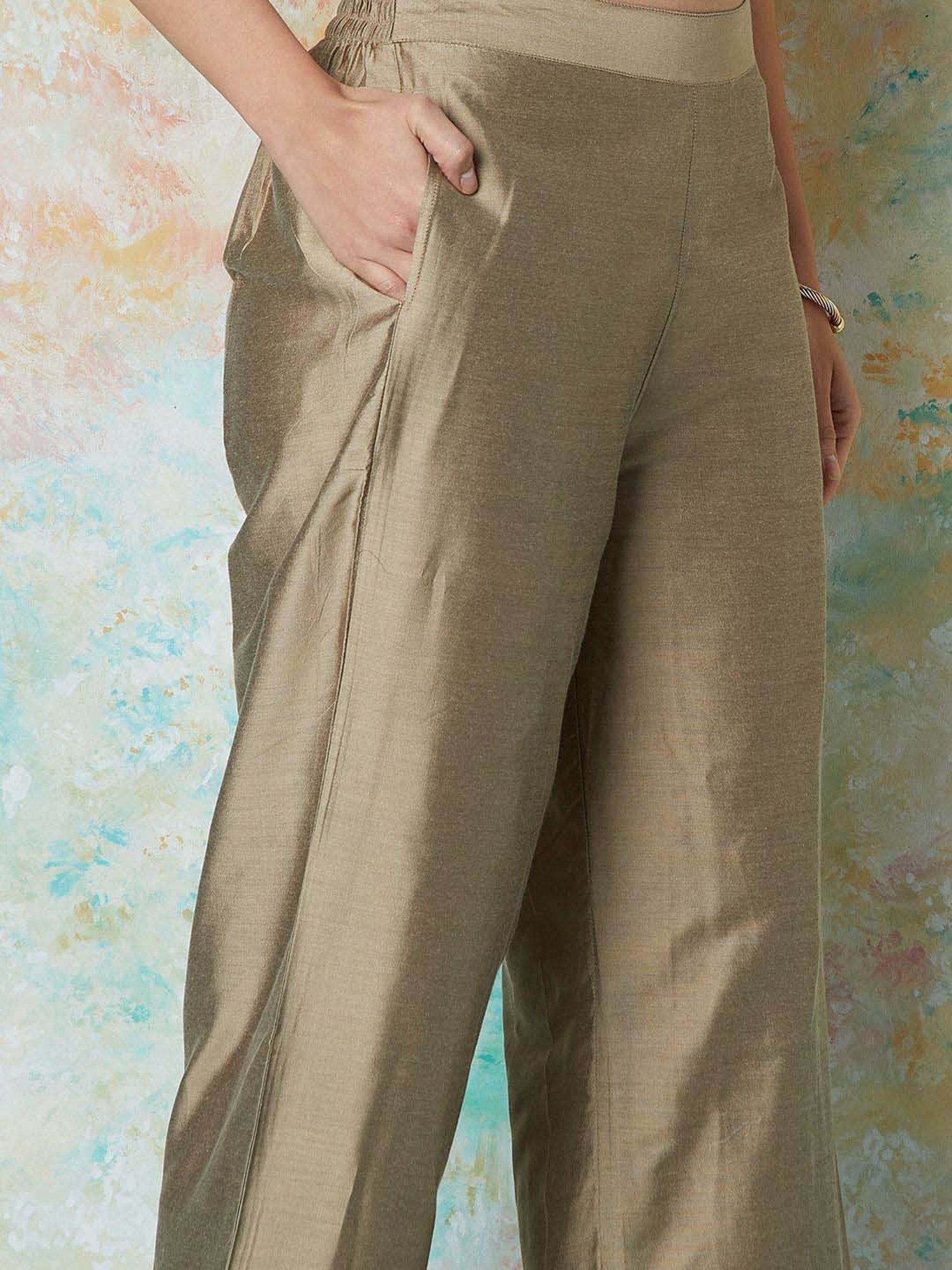 Melange by Lifestyle Beige Embroidered Palazzos