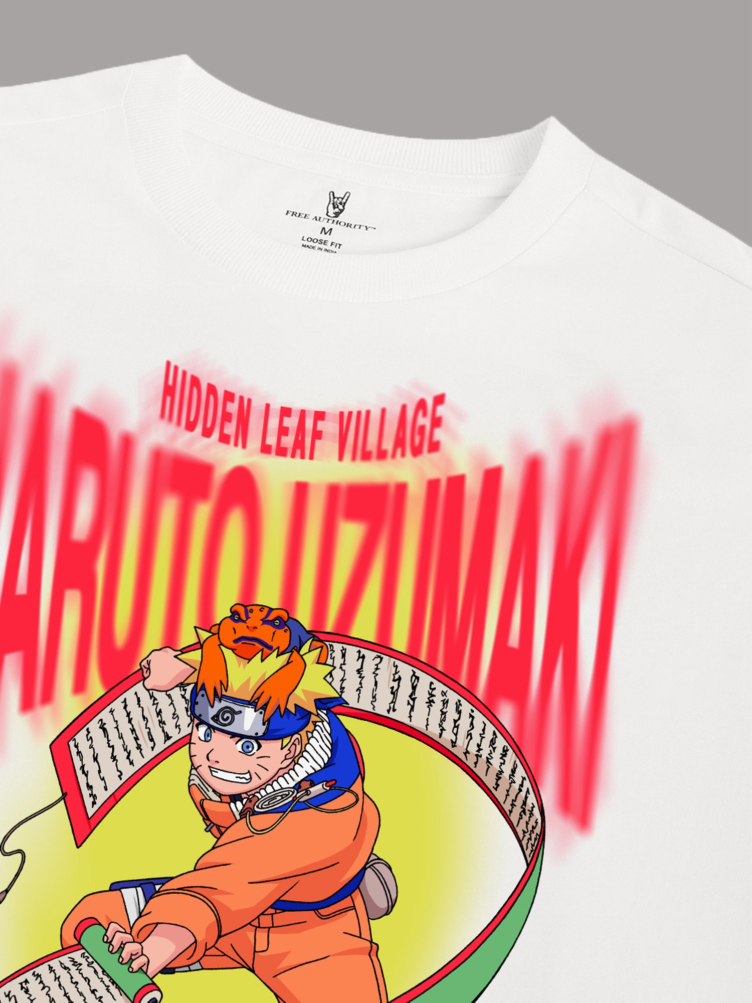 Free Authority White Loose Fit Naruto Printed Crew T-Shirt