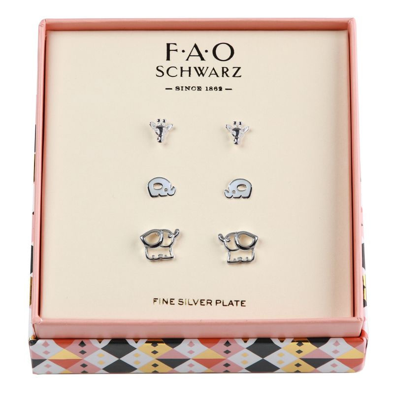 FAO Schwarz Giraffe and Elephant Trio Earring Set