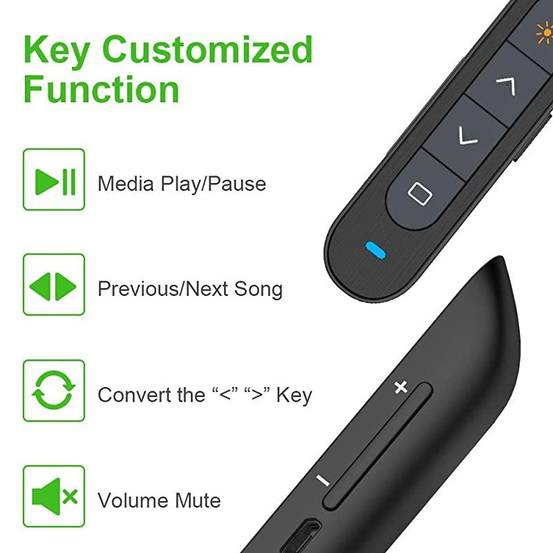 330FT  N76 Green Presentation Remote Rechargeable Wireless Presenter Remote with Green Light Presentation Pointer Slide Advancer Support HyperlinkVolumeKeyCustomized