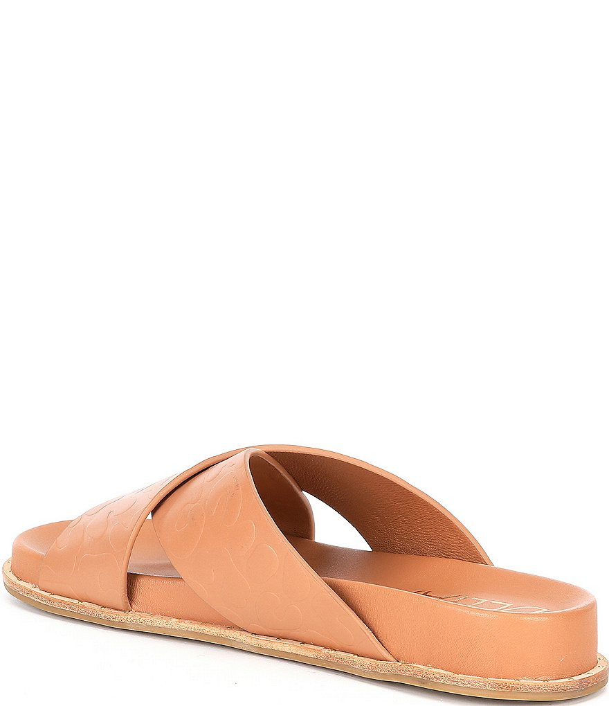 Deltan Nova Debossed Leopard Print Leather Cross Band Slides