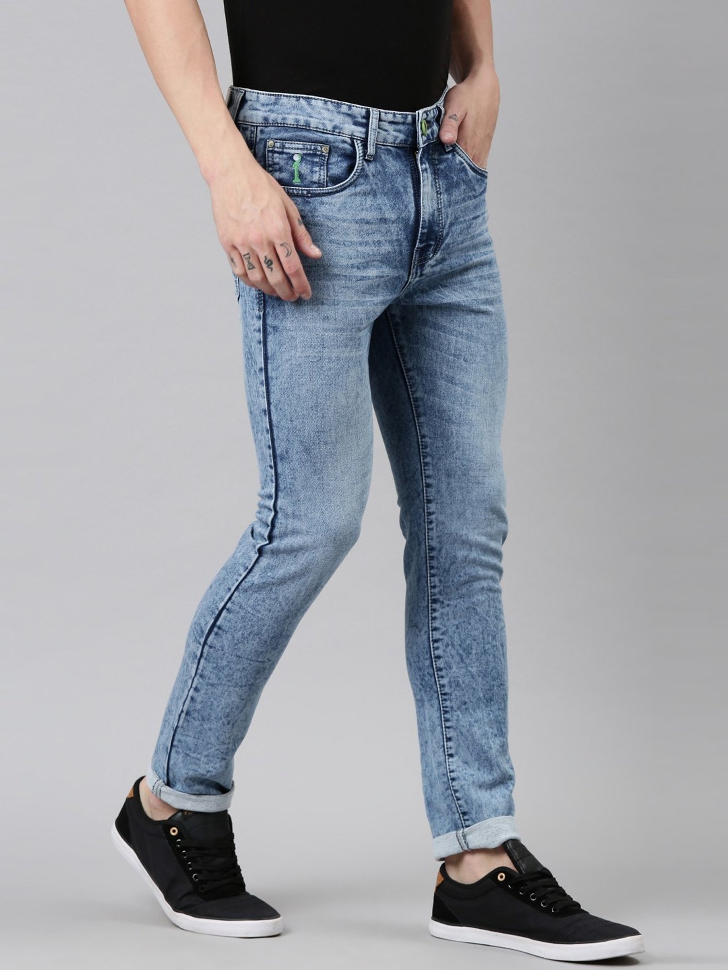 CINOCCI Sky Blue Cotton Slim Fit Jeans