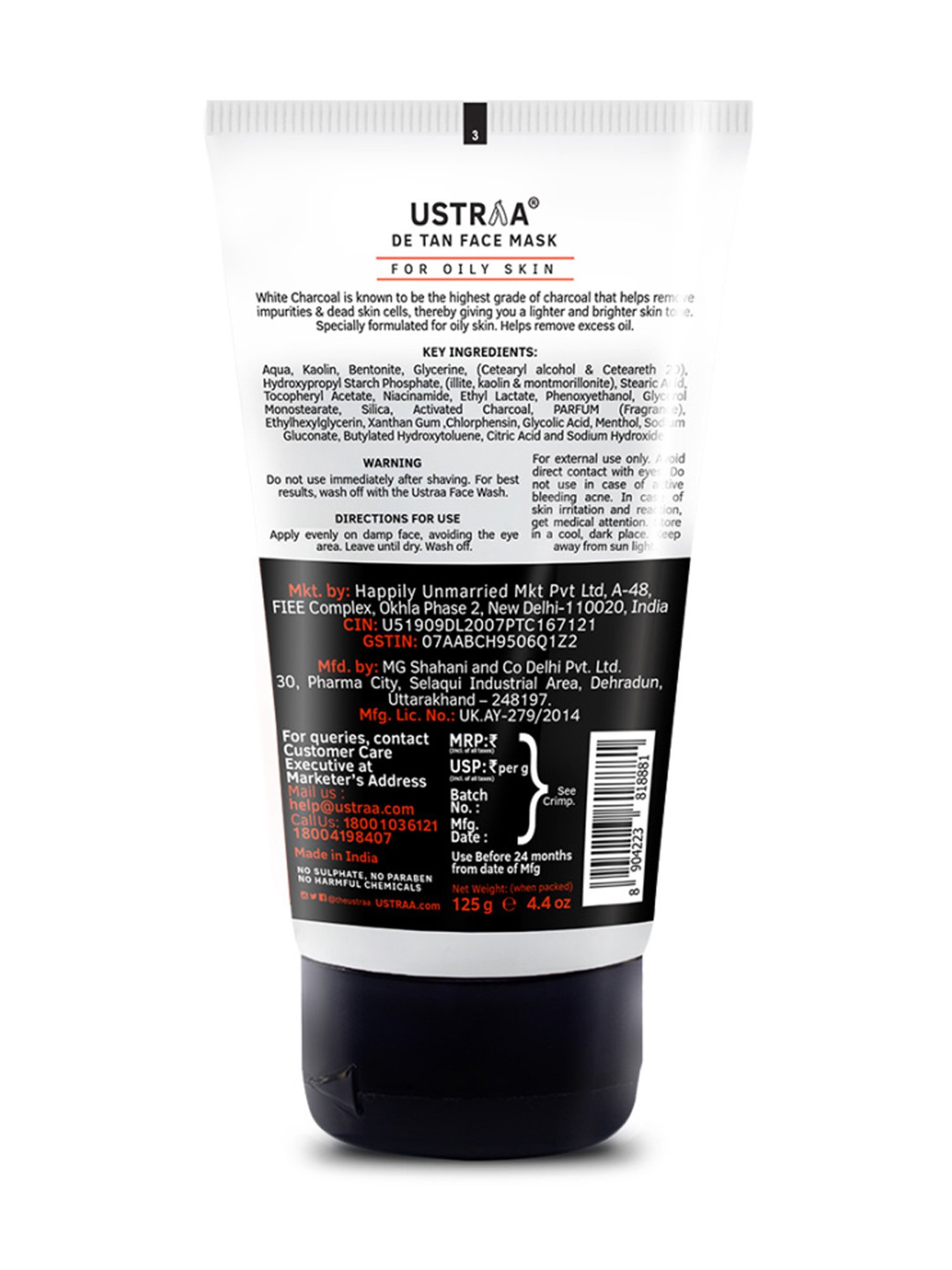 Ustraa Night Cream - De-tan and Anti-aging - 50 gm & Face Mask For oily - 125 gm