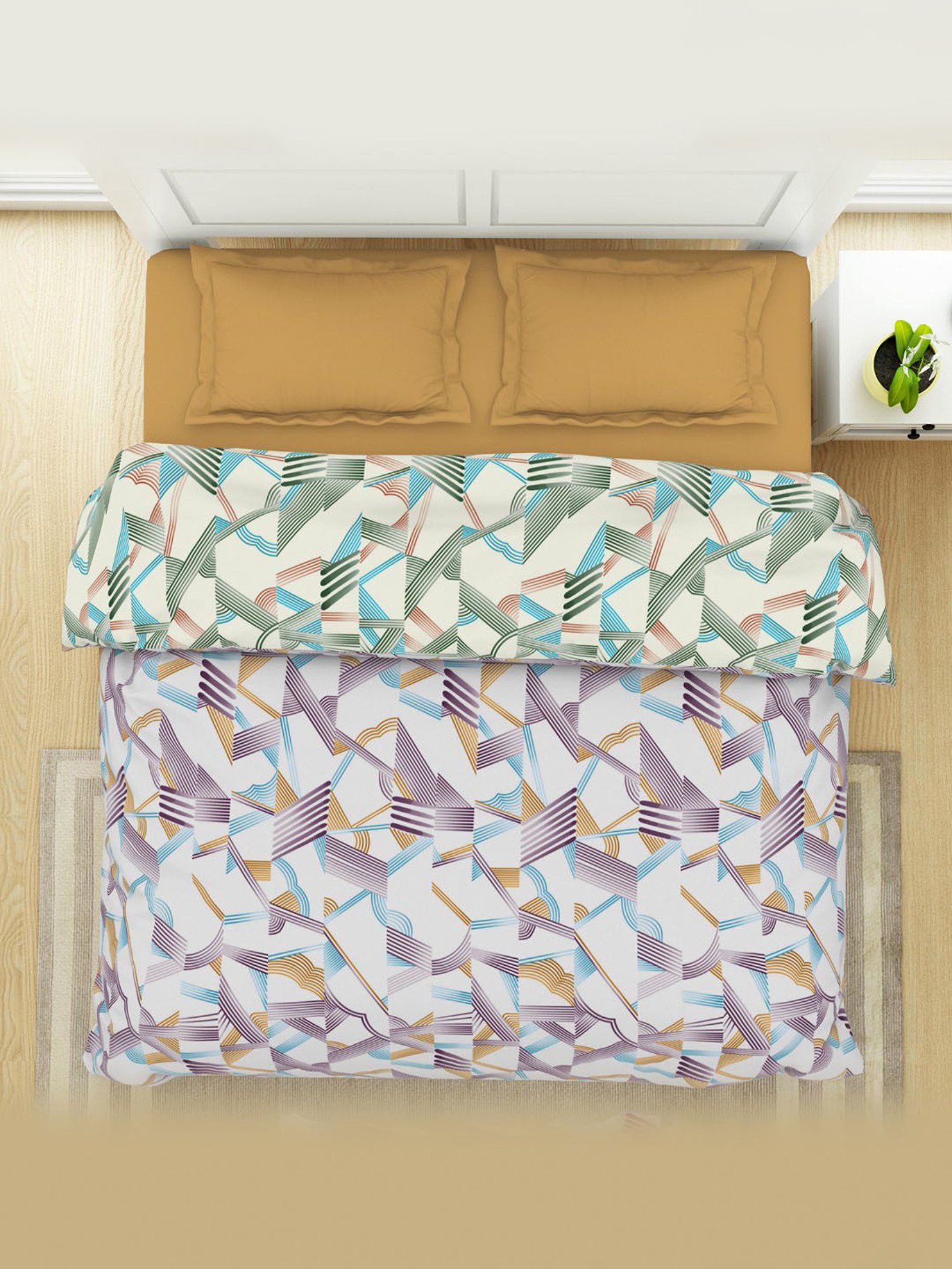 Spaces Blanc De Blanc Geometric White 144 TC Cotton Double Bed Quilt