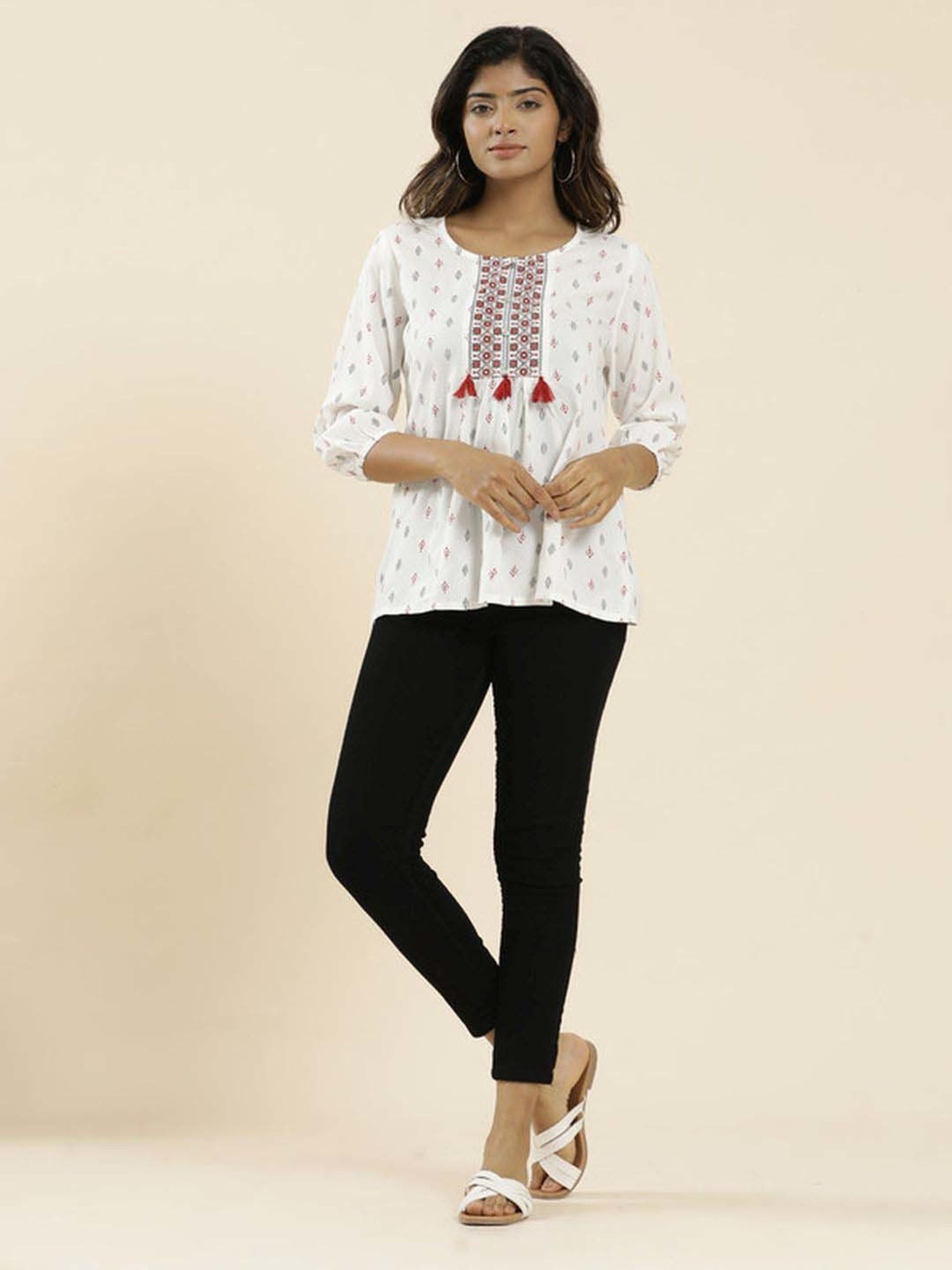 Jaipur Kurti White Printed Top