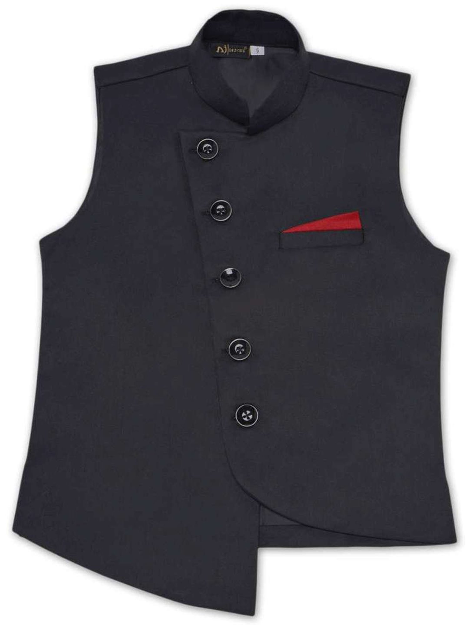 AJ Dezines Kids Black Regular Fit Waistcoat with Pocket Square
