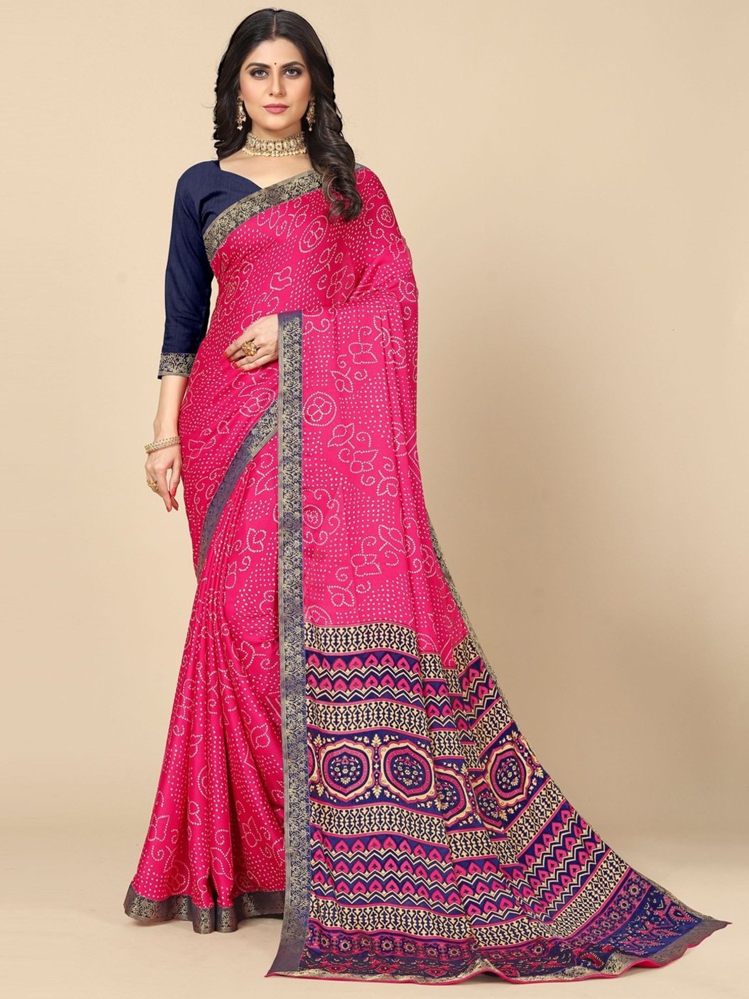 Rangita Pink Printed Saree With Unstitched Blouse