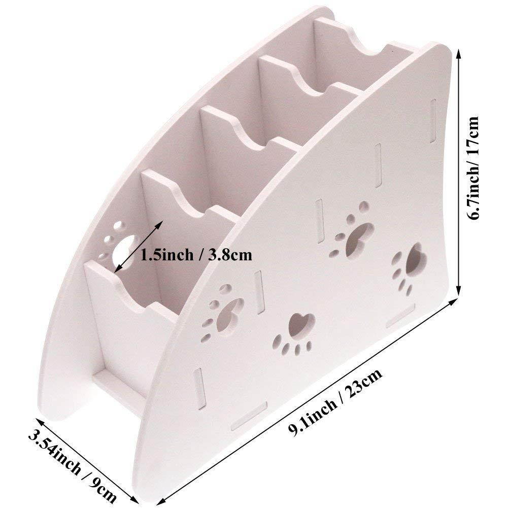 White Remote Control Holder Caddy, Coideal 4 Compartments Carving Detachable Desktop Organizer Plastic Wood Pen Pencil Holder Container for Office Desk Kitchen Makeup Phones (Small)
