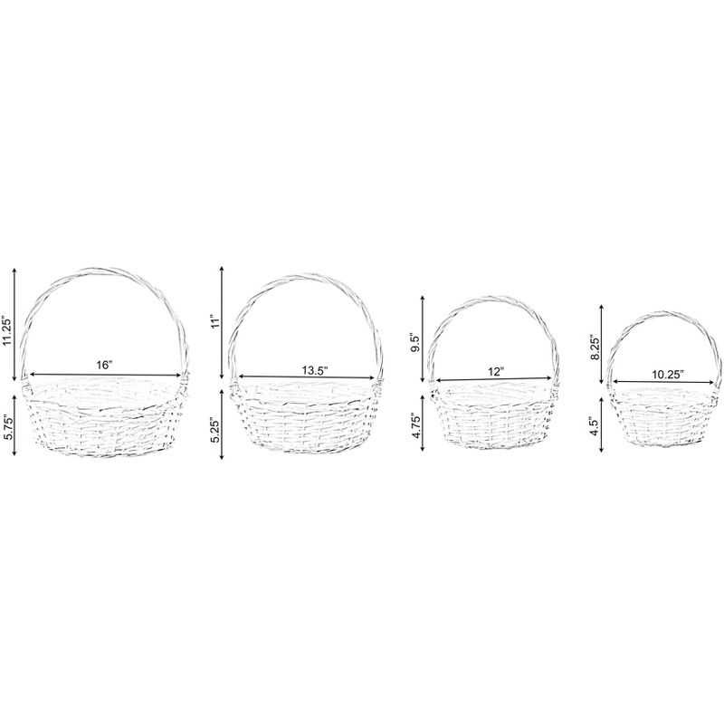 Vintiquewise White Willow Bowl Baskets with Handle, Set of 4