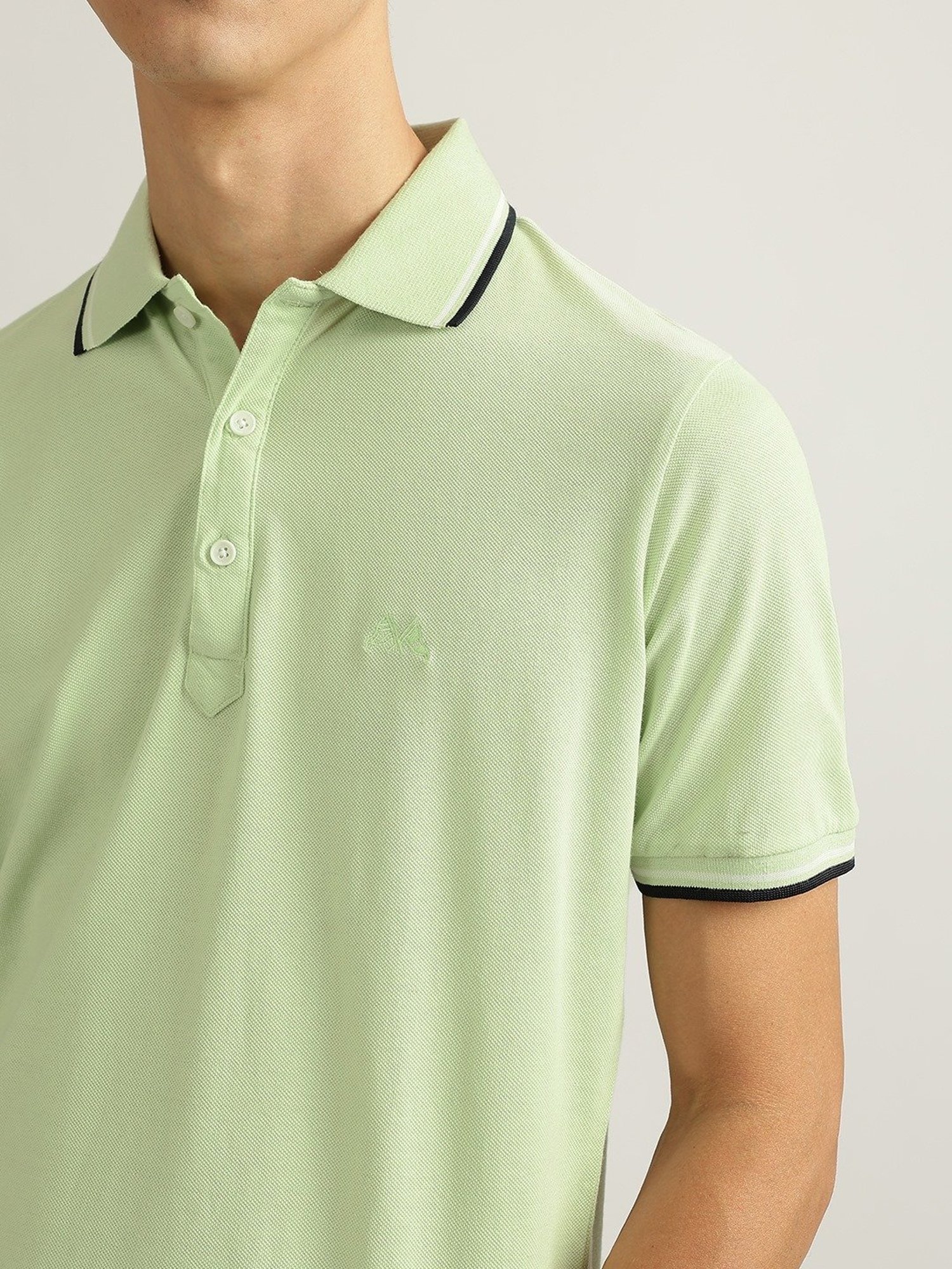 Lindbergh Green Cotton Regular fit Solid Polo T-Shirts