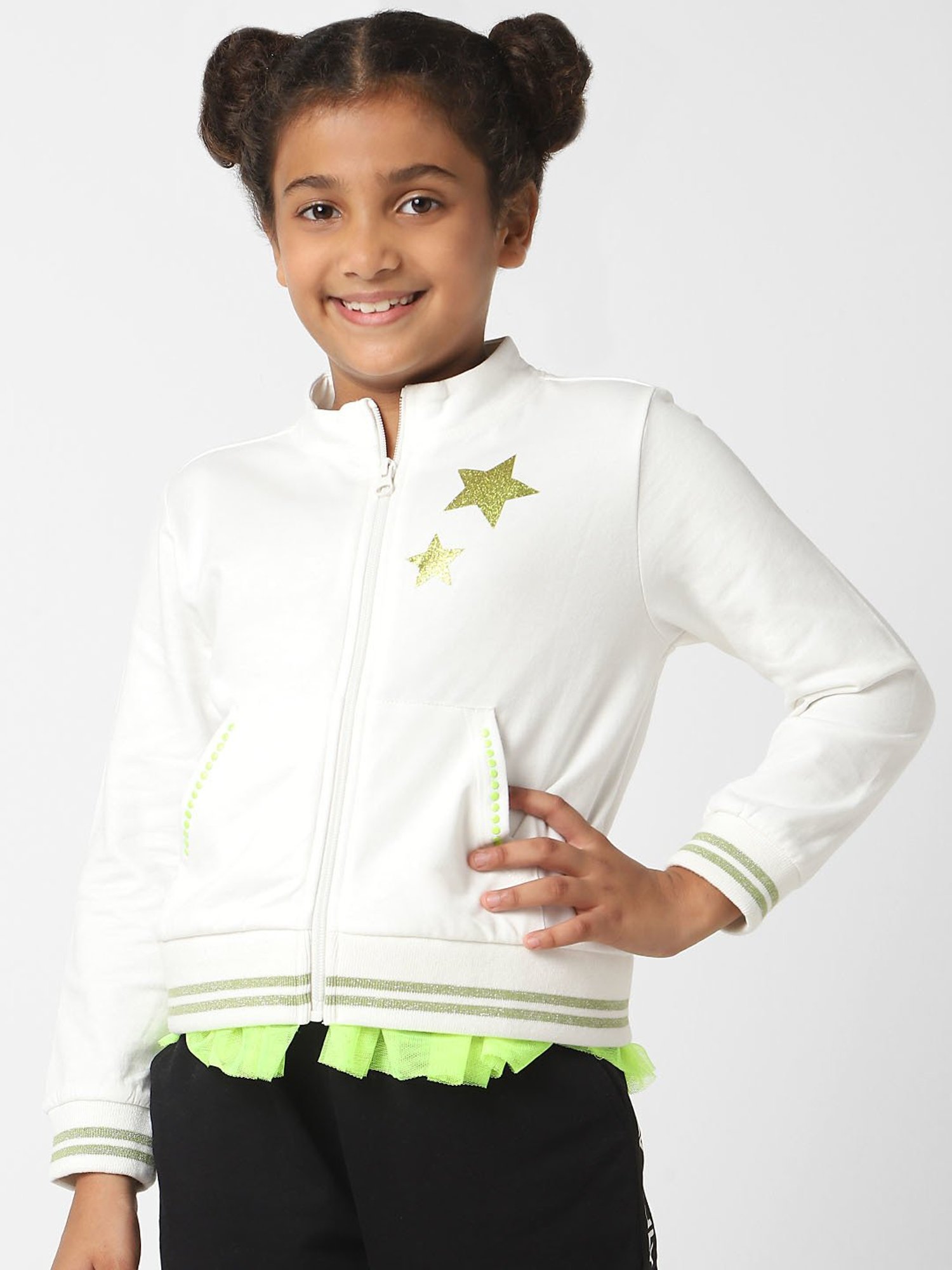 KIDS ONLY White Embellished Full Sleeves Sweatshirt