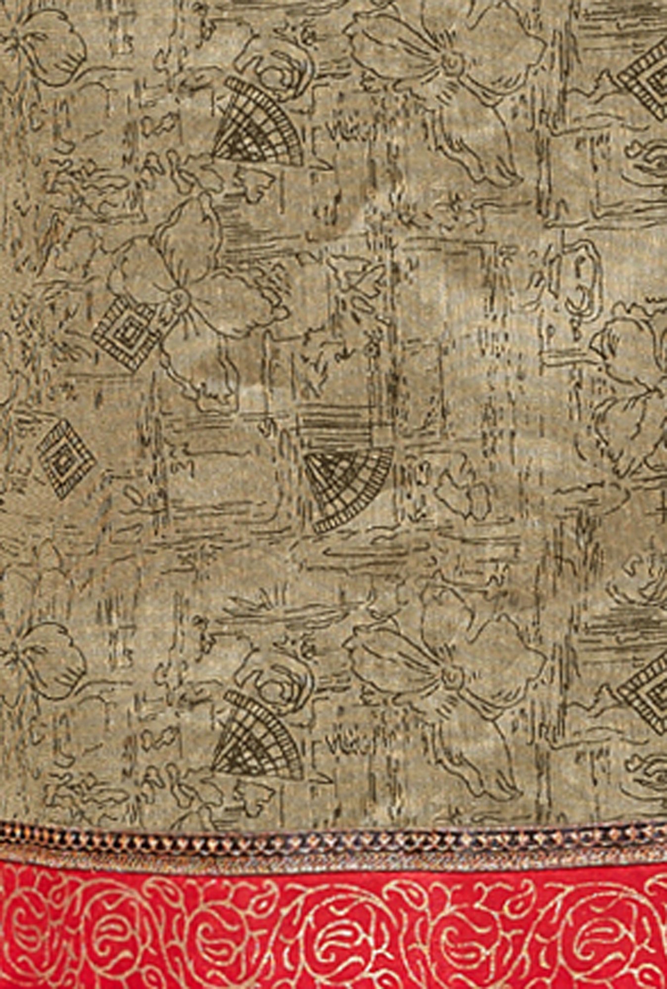 Saree Mall Beige & Coral Printed Cotton Dress Material