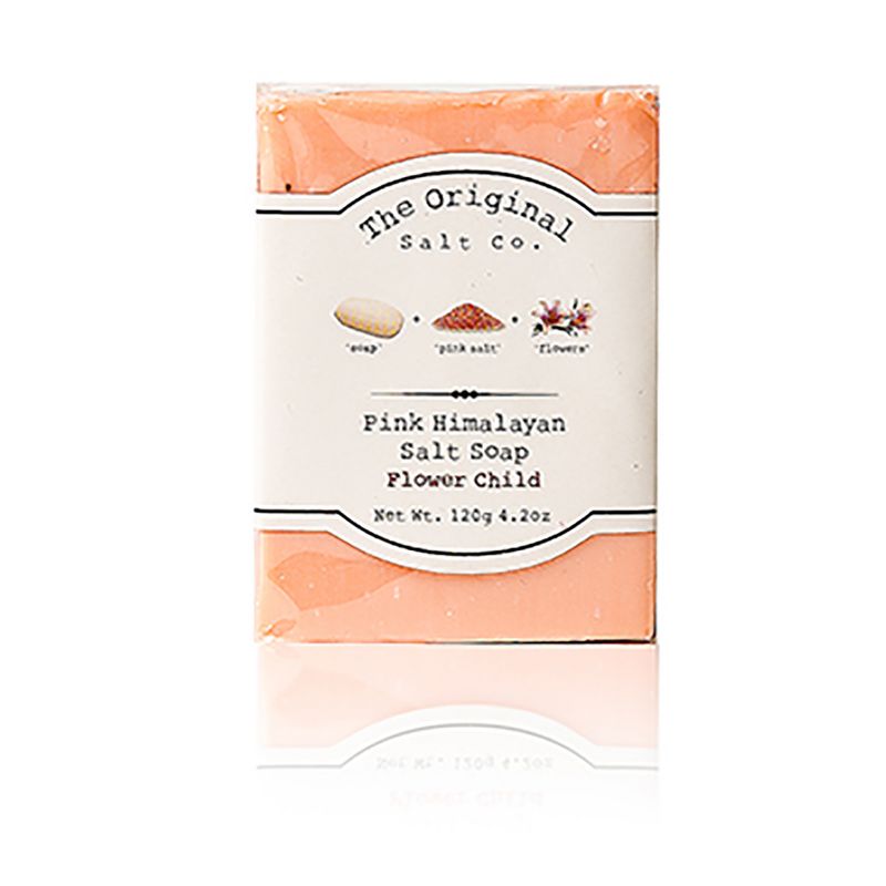The Original Salt Company 4.2 Oz All Natural Organic Pure Pink Himalayan Salt Exfoliating Cleansing Face Body Soap Bar, Flower Child and Beach Bum
