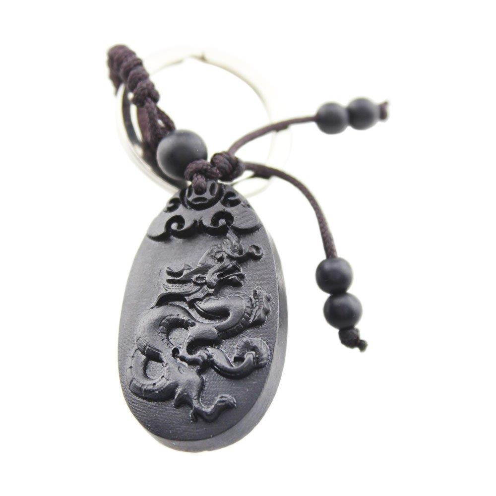 FOY-MALL Chinese Zodiac Dragon Ebony Wood Carved Men Women Keyring for Gift M1106