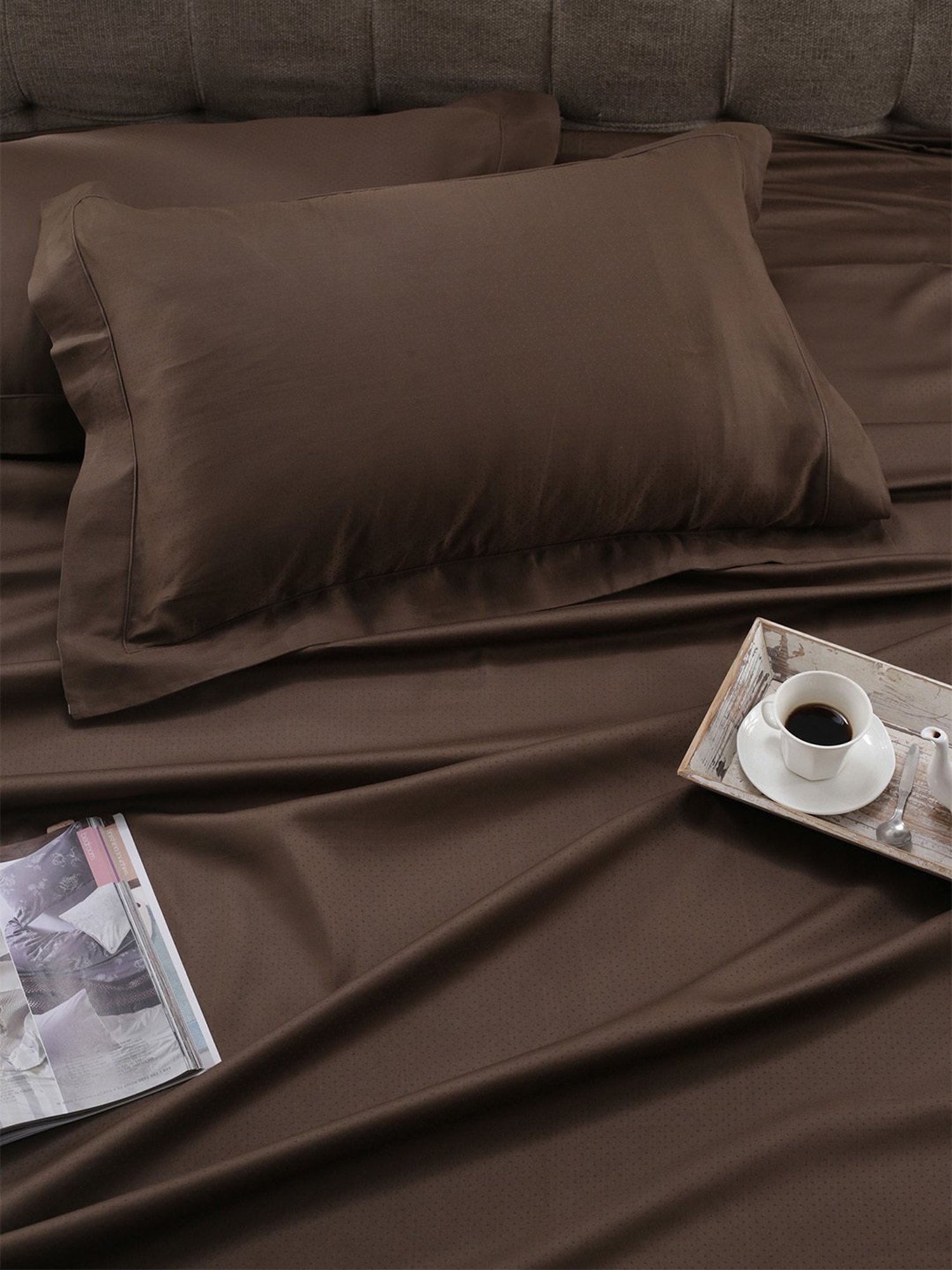 Maspar Colorart Clemonte Self Brown 200 TC Cotton King Bed Sheet with 2 Pillow Covers