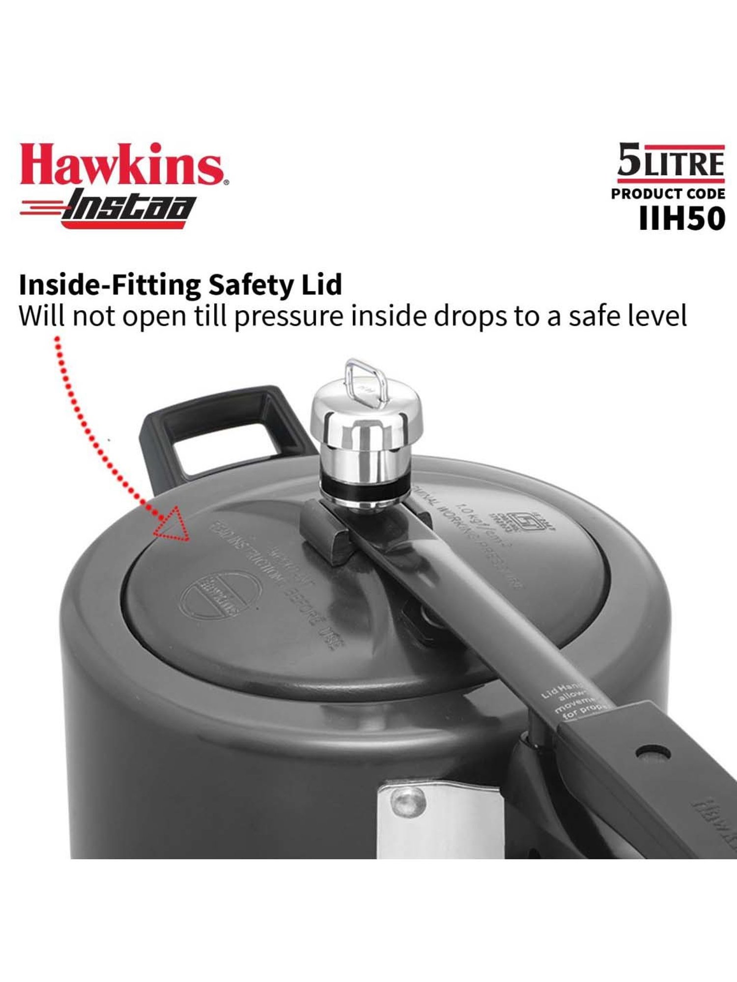 Hawkins Black Aluminium Induction Inner Lid Instaa Hard Anodised Pressure Cooker (Iih50) (5 L)